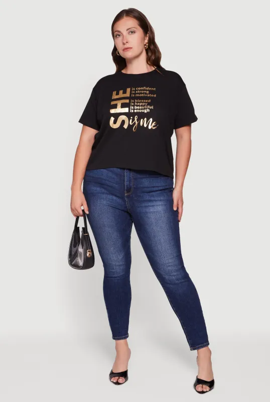 Plus Size She Is Me Foil Graphic Tee made by Rainbow