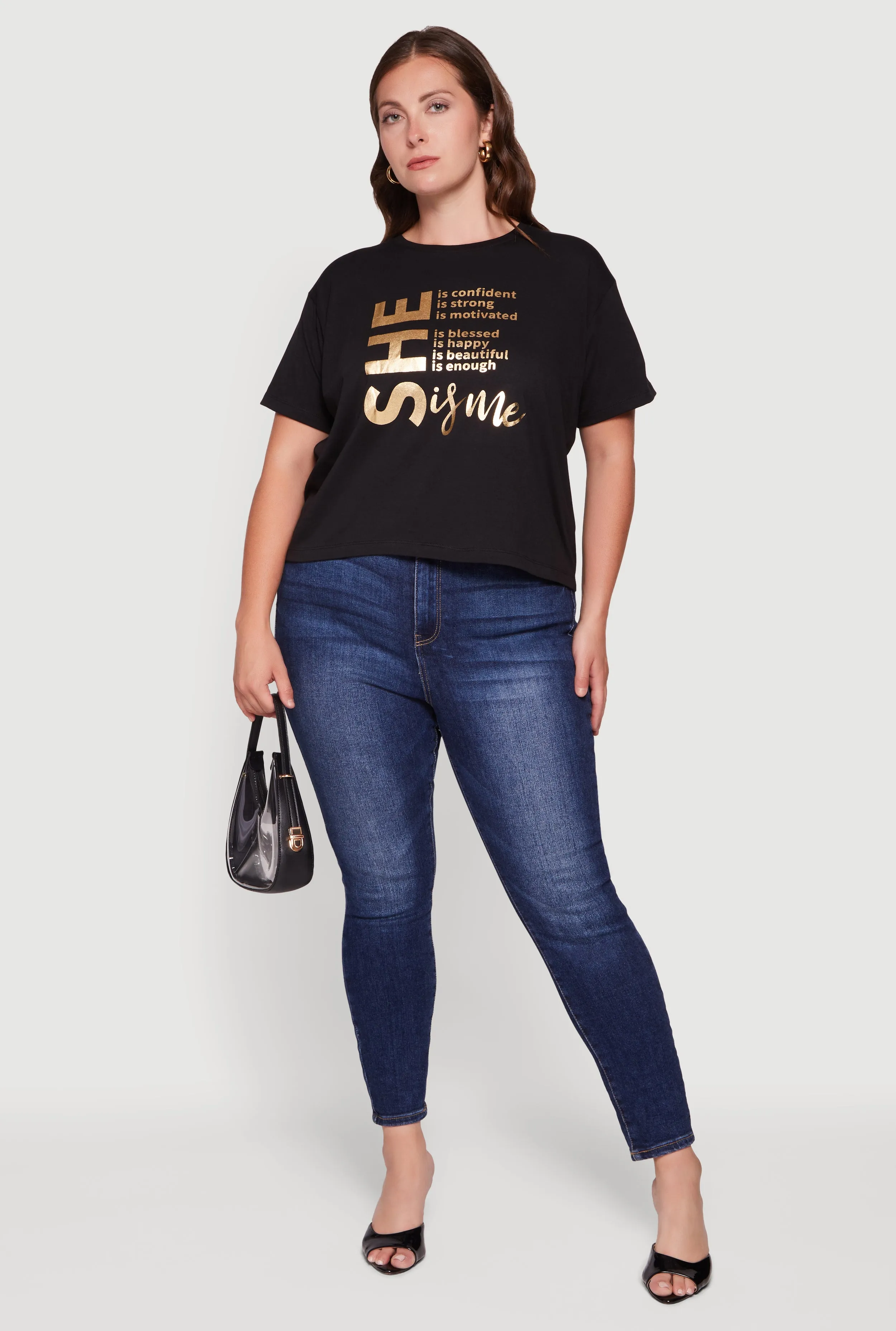 Plus Size She Is Me Foil Graphic Tee sold by Rainbow