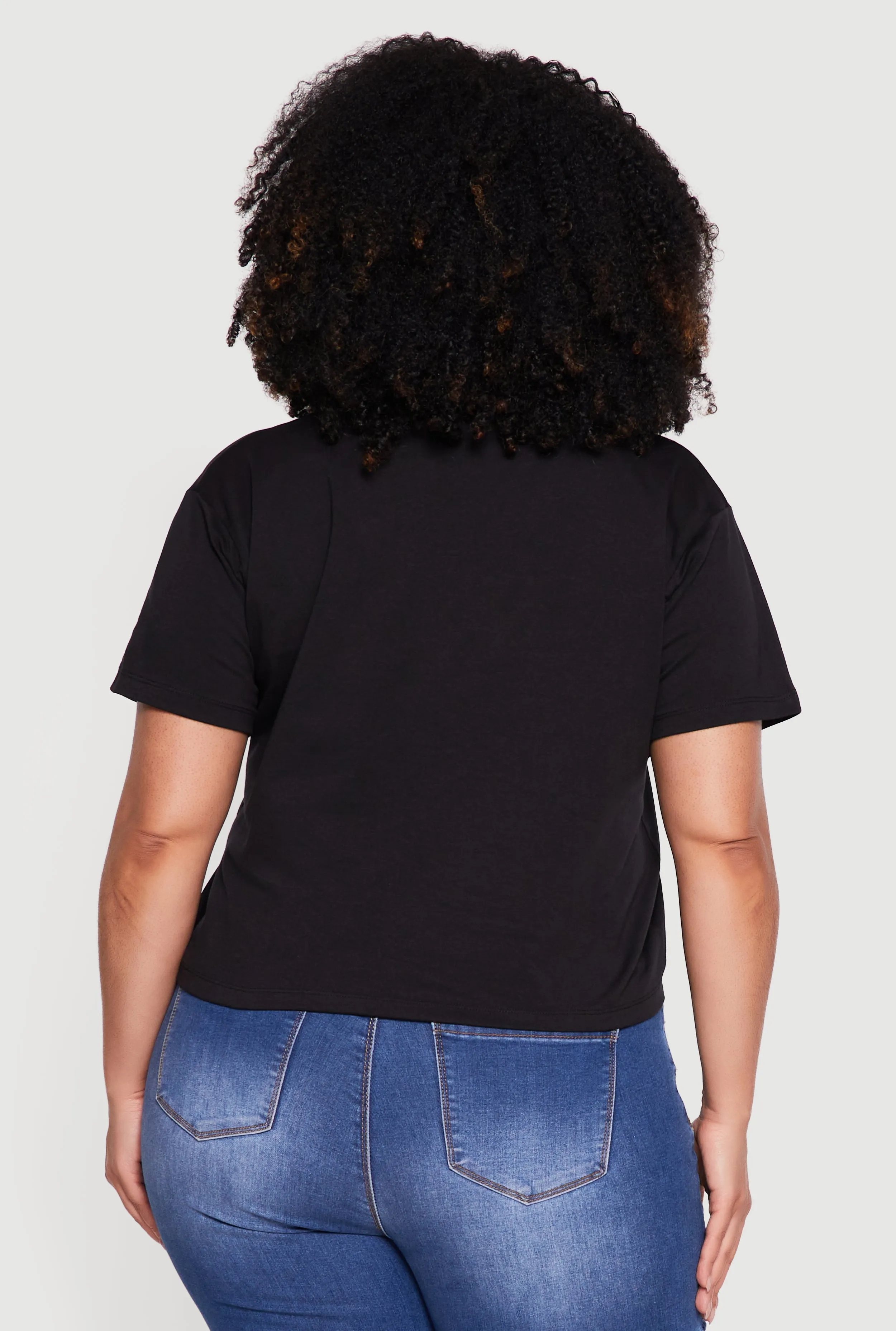 Plus Size Rhinestone Black Mixed With Graphic Tee sold by Rainbow product image thumbnail 5