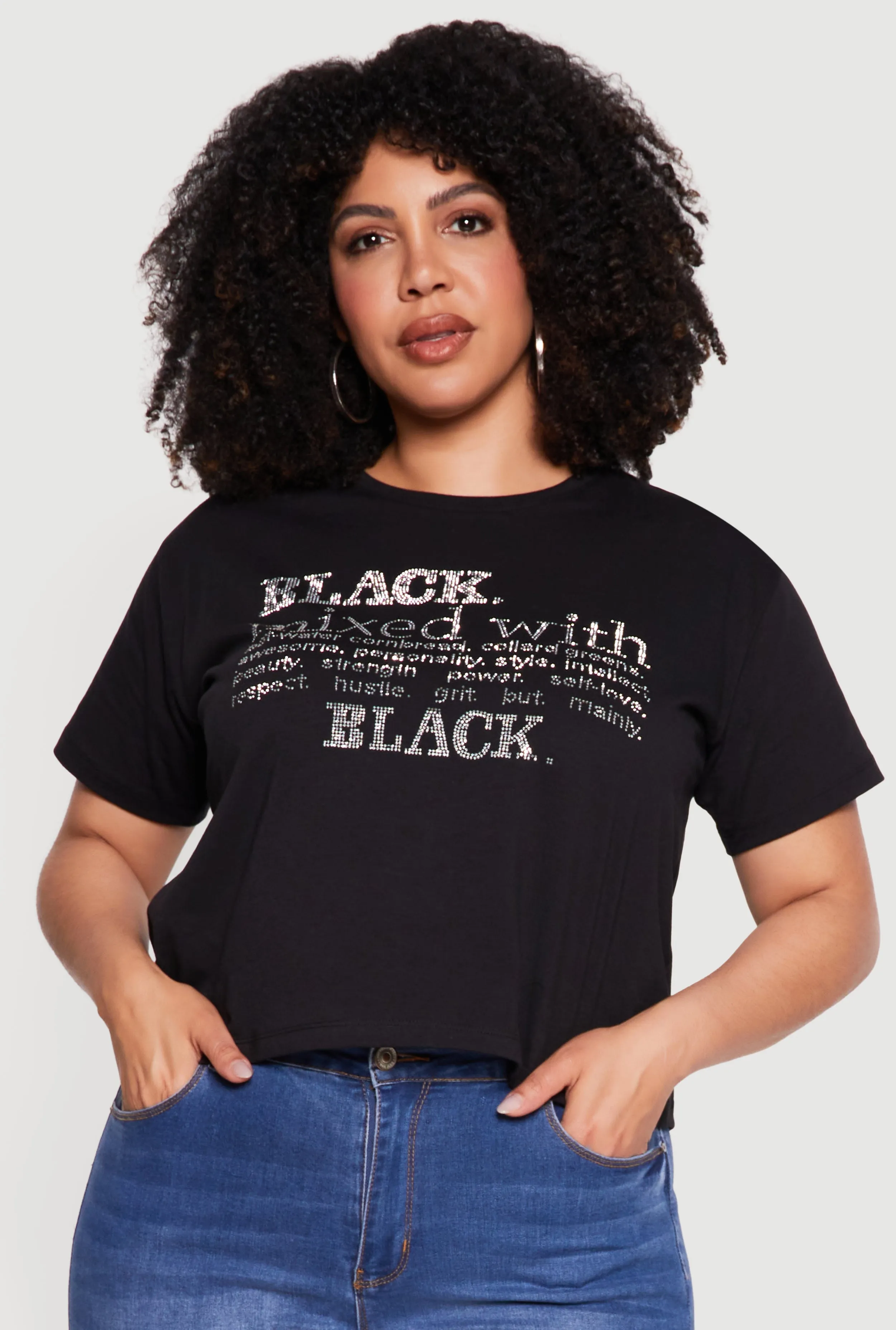 Plus Size Rhinestone Black Mixed With Graphic Tee sold by Rainbow product image thumbnail 2