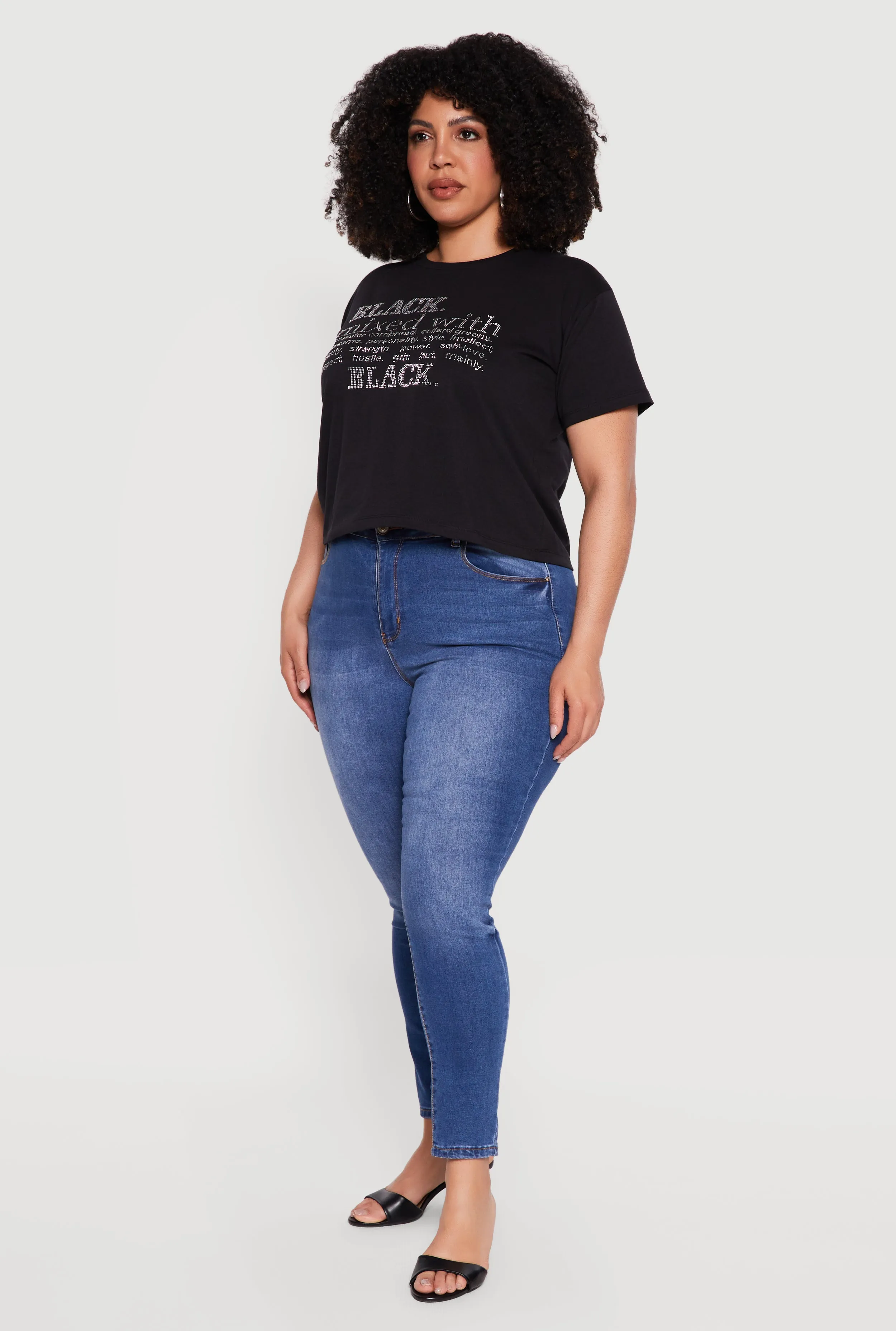 Plus Size Rhinestone Black Mixed With Graphic Tee sold by Rainbow product image thumbnail 3