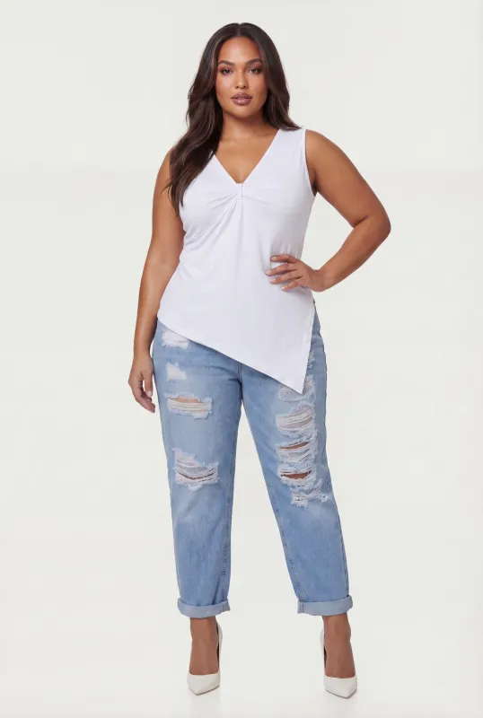Plus Size Sleeveless V Neck Side Slit Blouse made by Rainbow