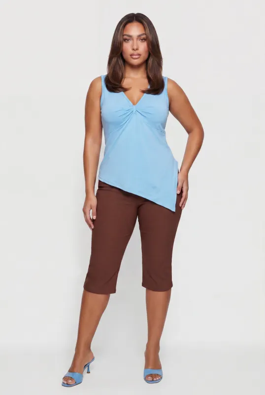 Plus Size Sleeveless V Neck Side Slit Blouse made by Rainbow
