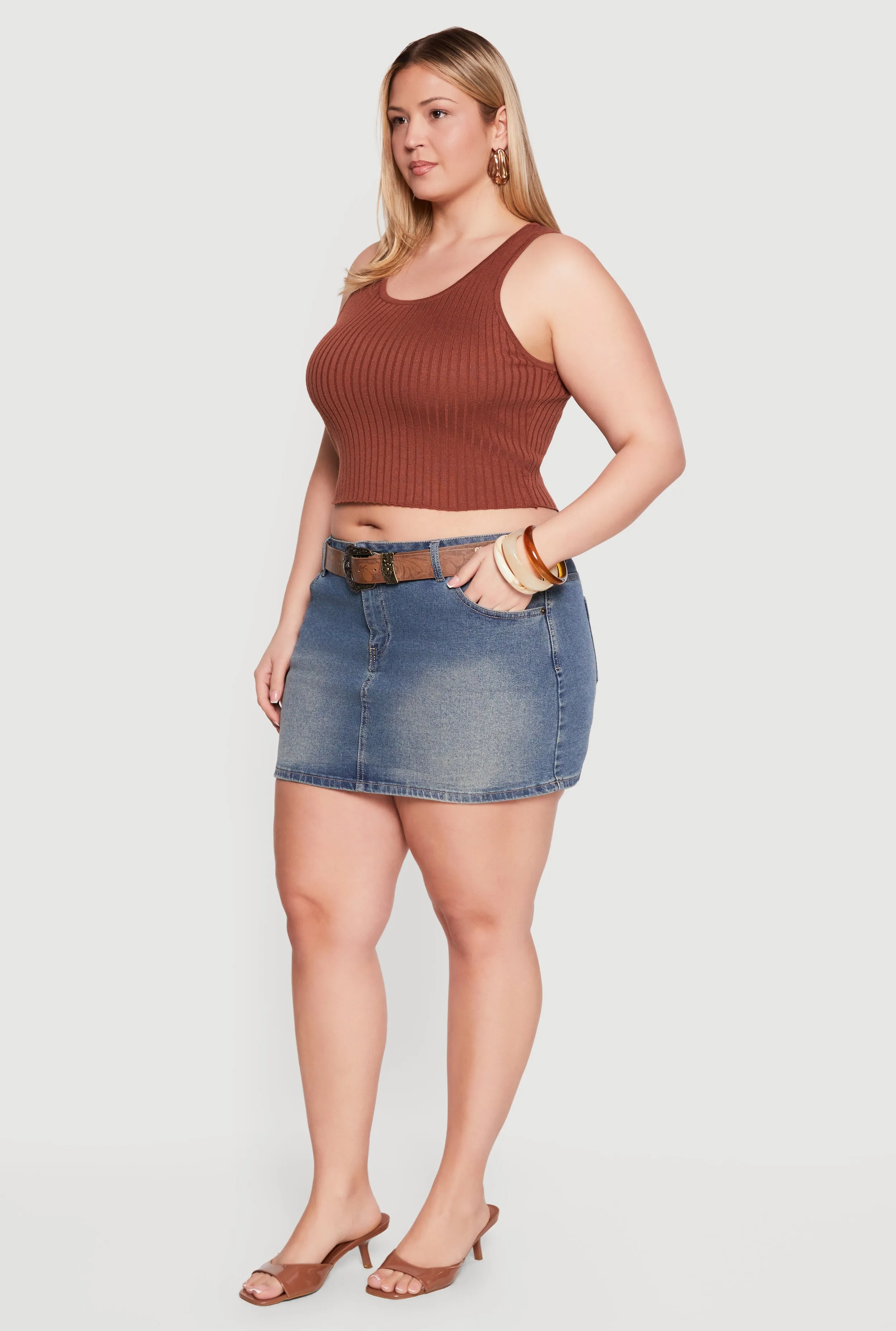 Plus Size Almost Famous Belted Denim Mini Skirt sold by Rainbow product image thumbnail 2