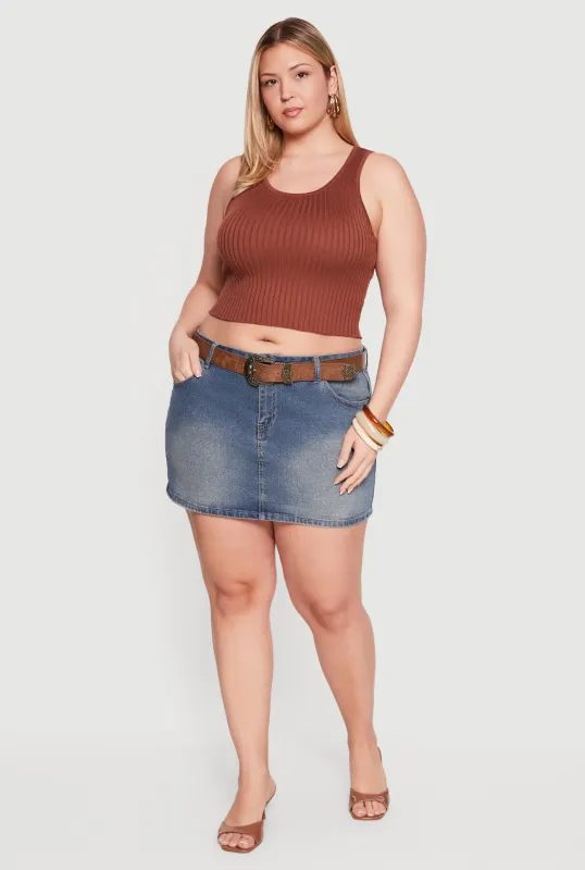 Plus Size Almost Famous Belted Denim Mini Skirt made by Almost Famous