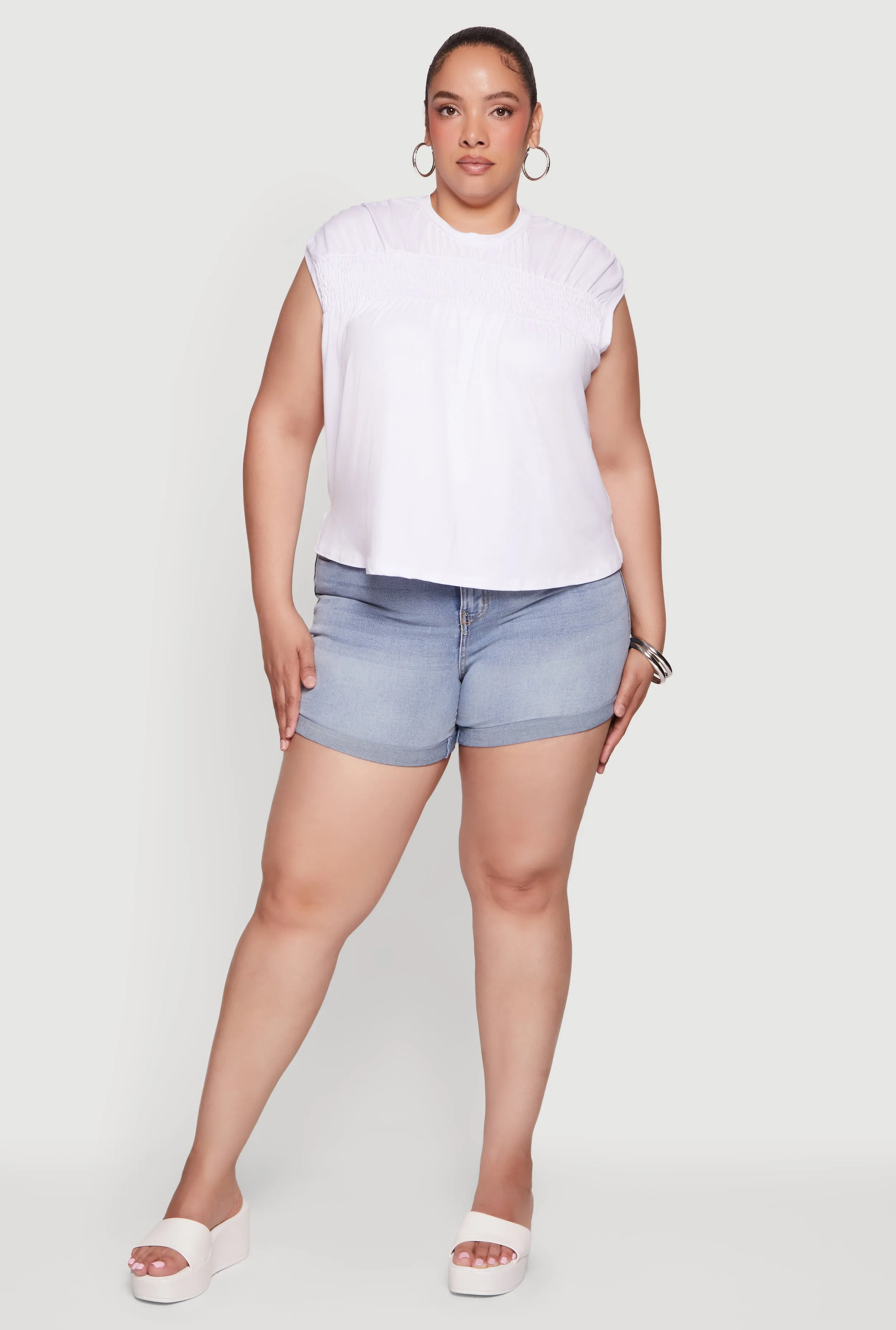 Plus Size WAX Whiskered Denim Rolled Cuffed Shorts sold by Rainbow