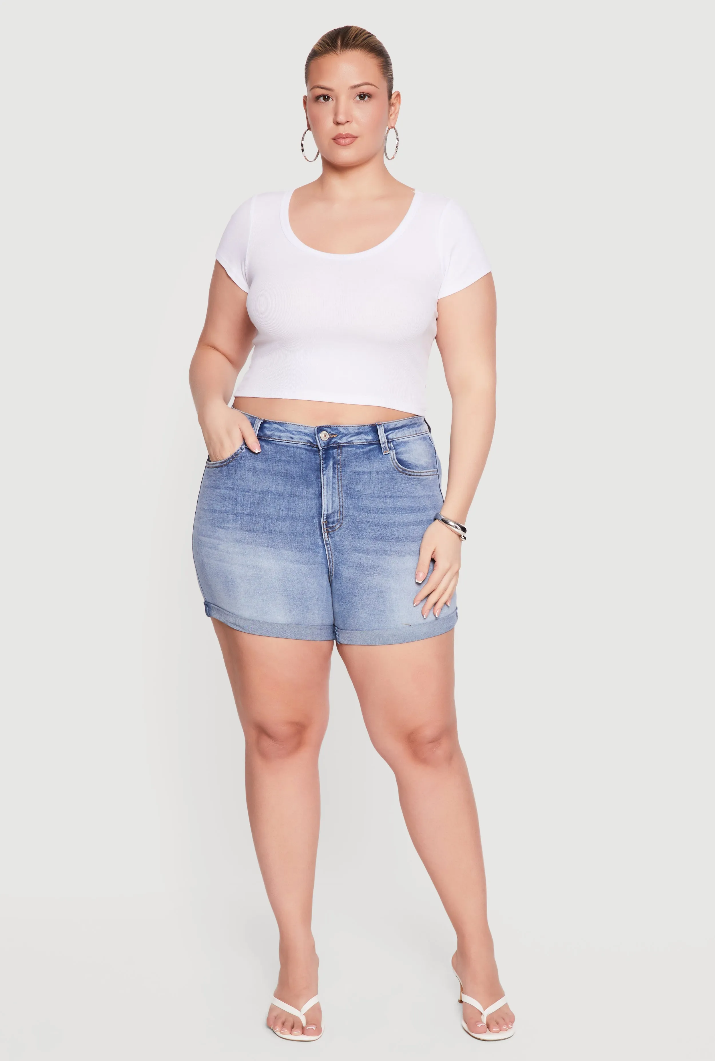 Plus Size WAX Whiskered Denim Rolled Cuffed Shorts sold by Rainbow product image thumbnail 2