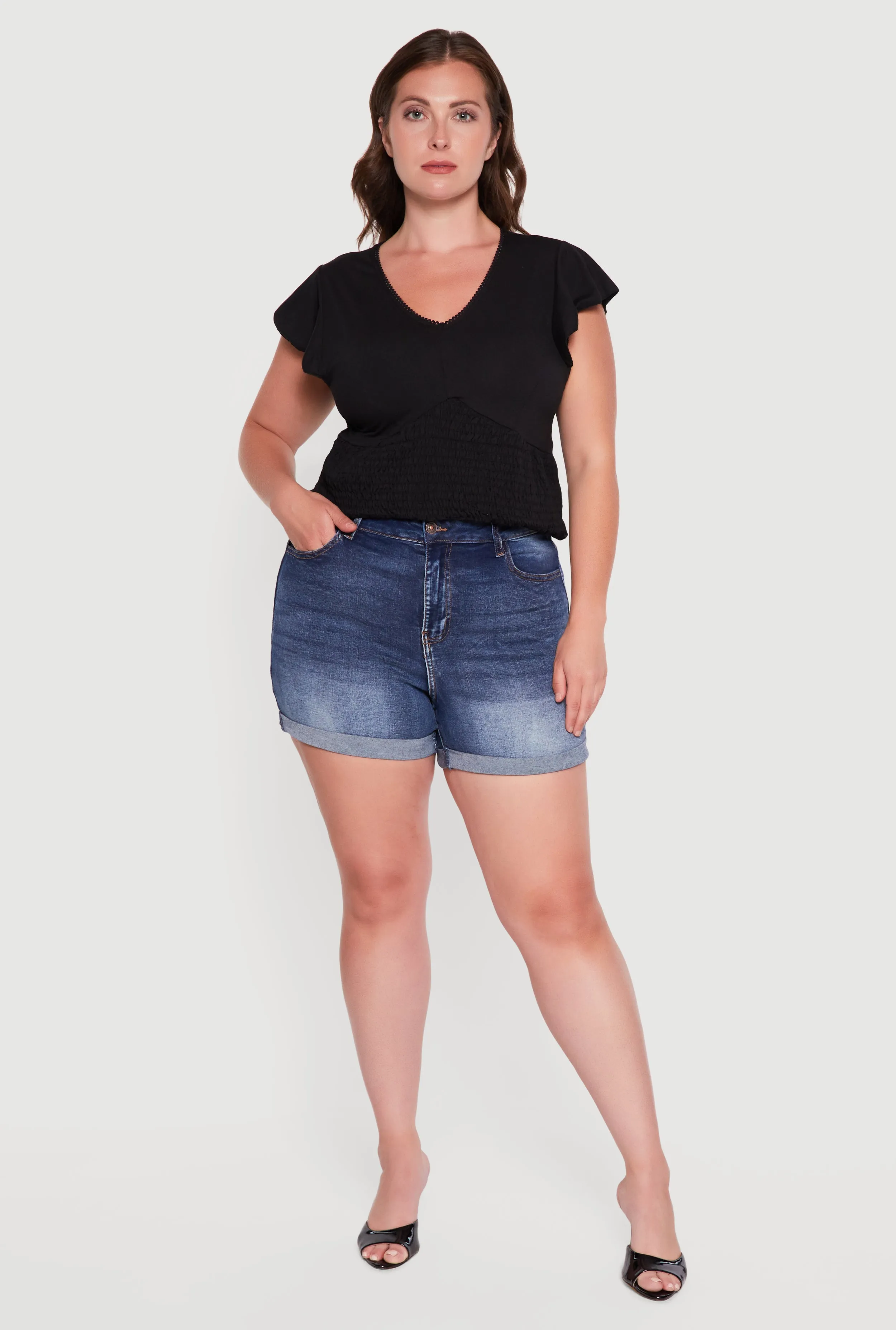 Plus Size WAX Whiskered Denim Rolled Cuffed Shorts sold by Rainbow product image thumbnail 3
