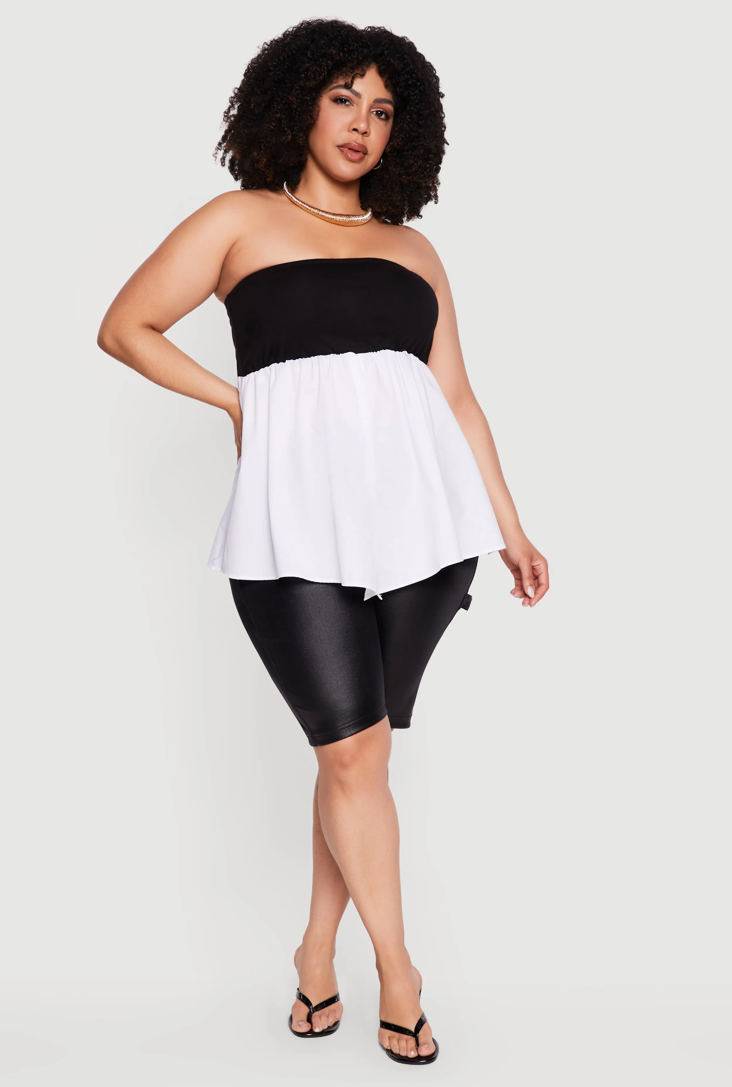 Plus Size Color Blocked Strapless Top with Front Slit sold by Rainbow