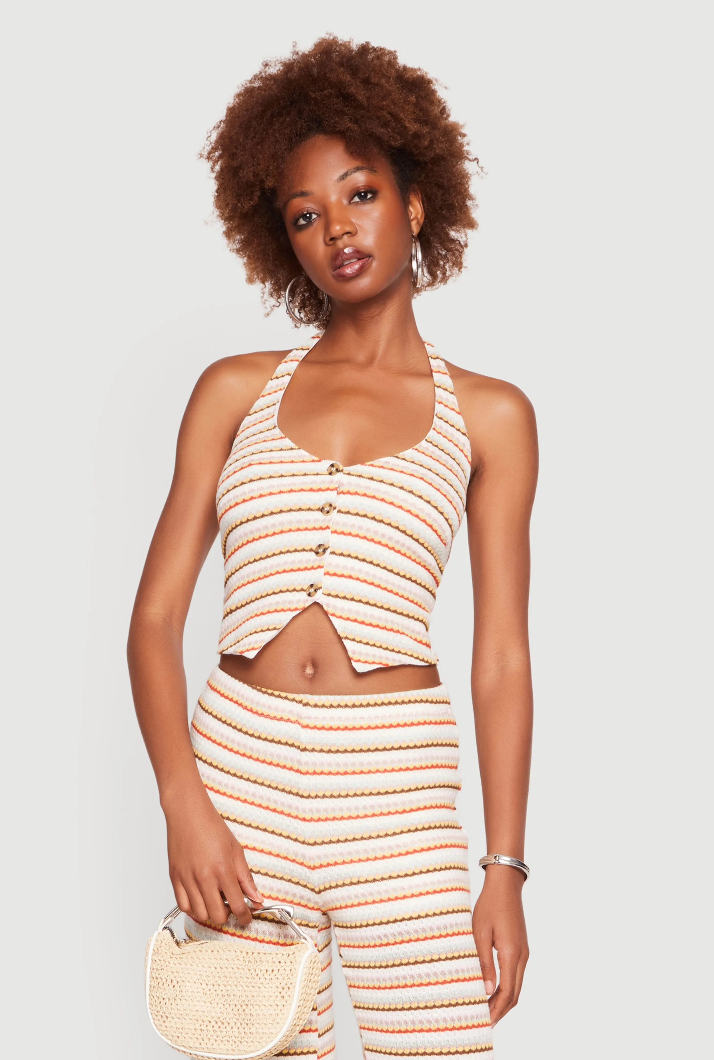 Almost Famous Striped Pattern Halter Crop Top sold by Rainbow product image thumbnail 2