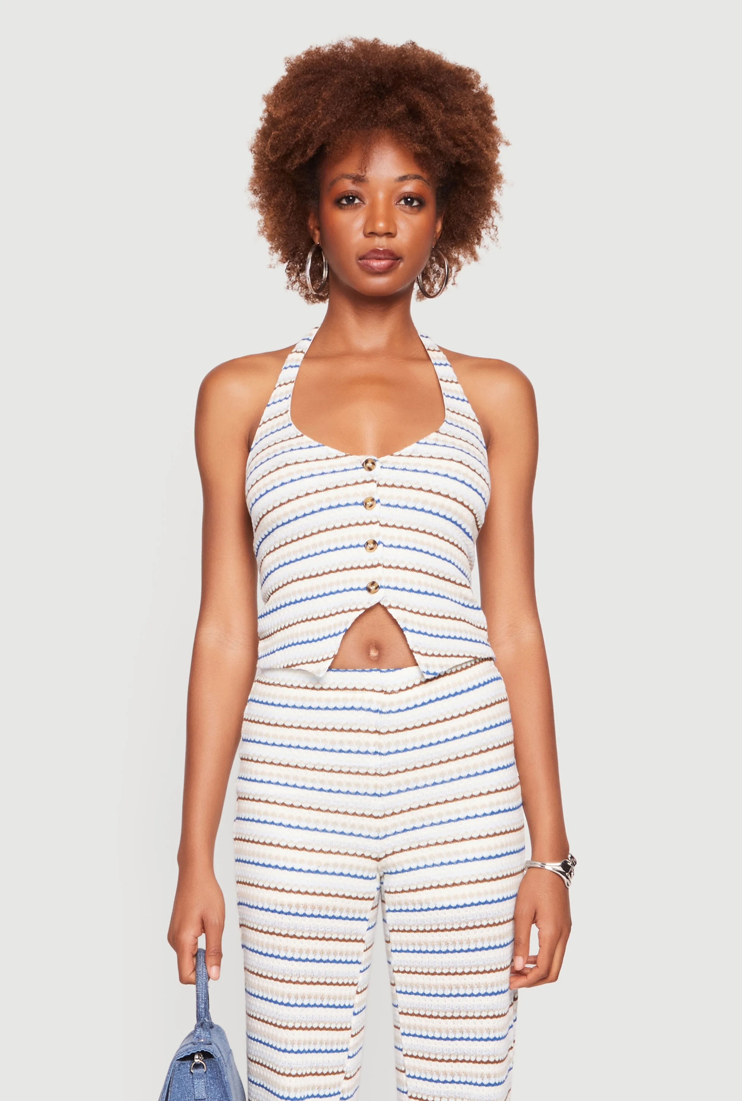 Almost Famous Striped Pattern Halter Crop Top sold by Rainbow
