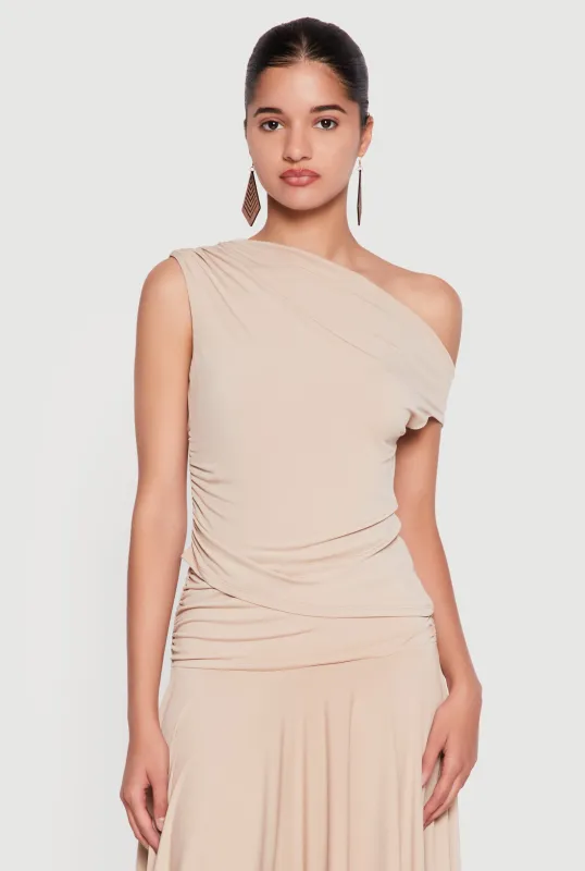 One Shoulder Ruched Blouse made by Rainbow