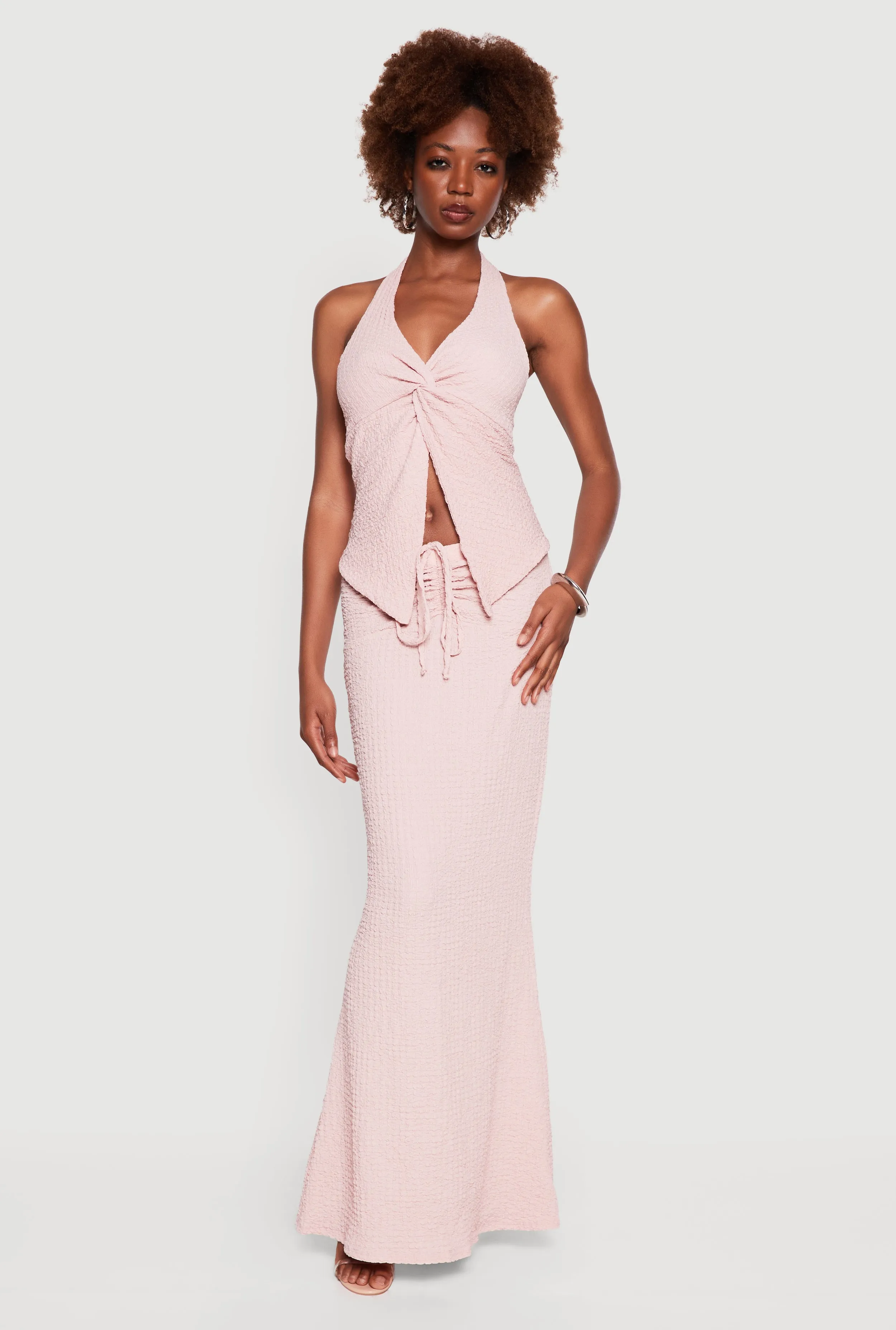 Crepe Knit Drawstring Ruched Front Mermaid Skirt sold by Rainbow