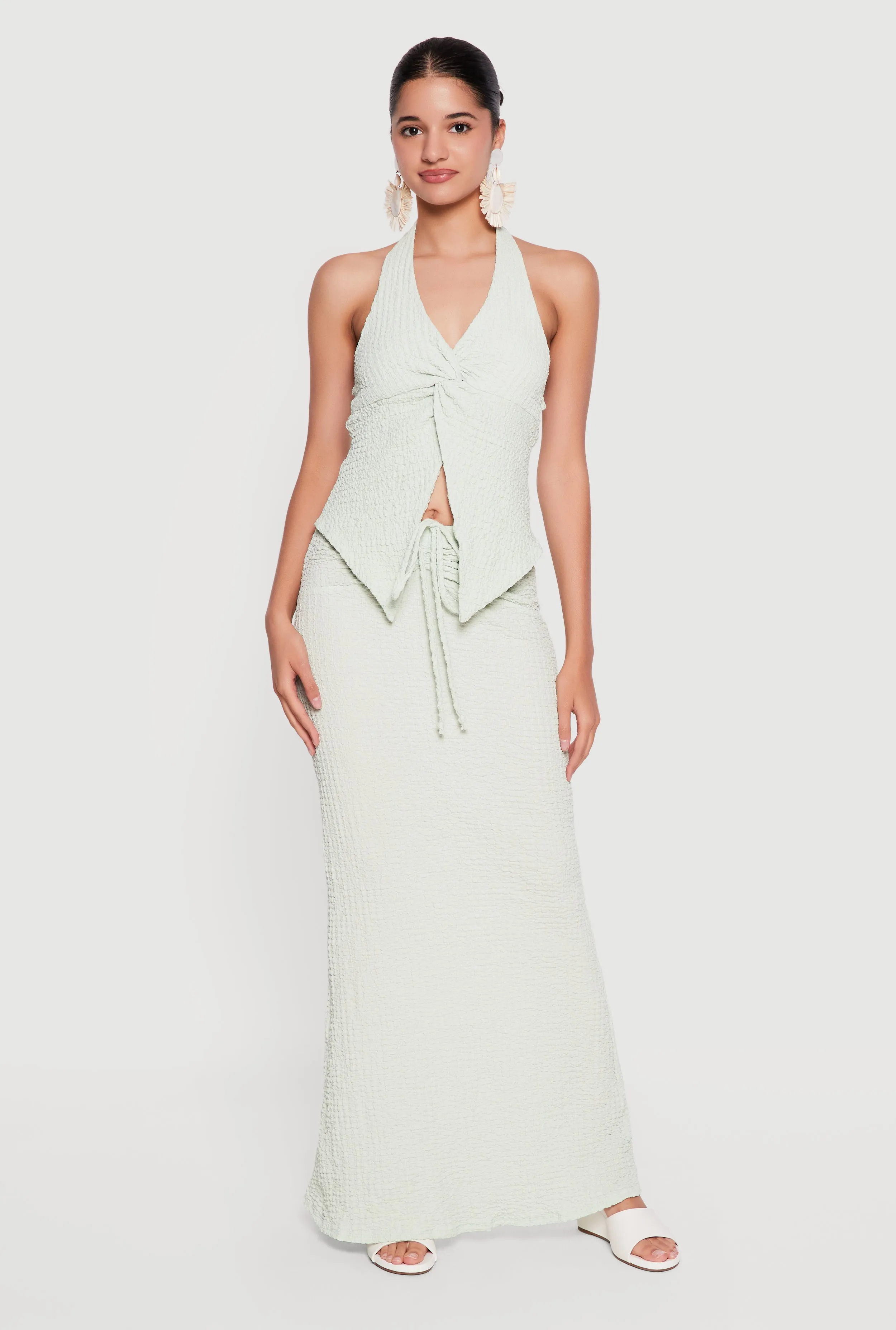Crepe Knit Drawstring Ruched Front Mermaid Skirt sold by Rainbow product image thumbnail 3