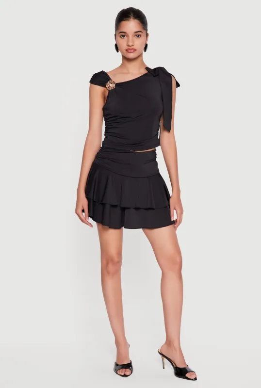 Side Ruched Drop Waist Ruffle Tiered Skirt made by Rainbow