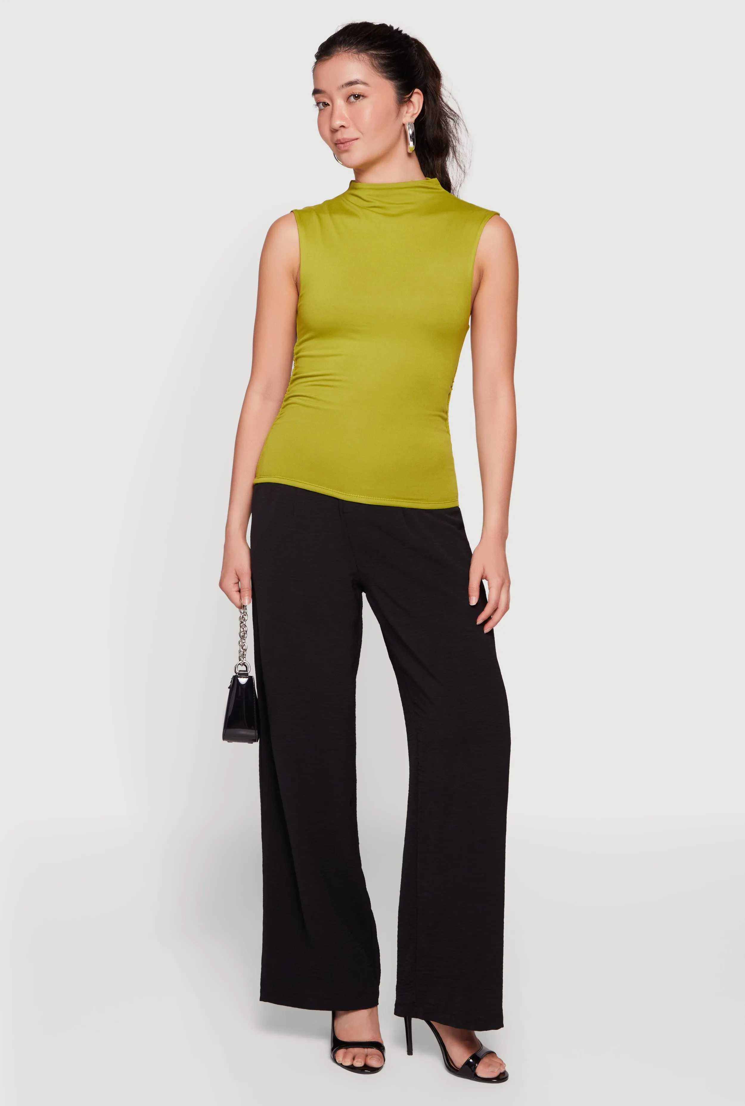 Sleeveless Soft Knit Mock Neck Blouse with Side Ruched Detail sold by Rainbow product image thumbnail 4