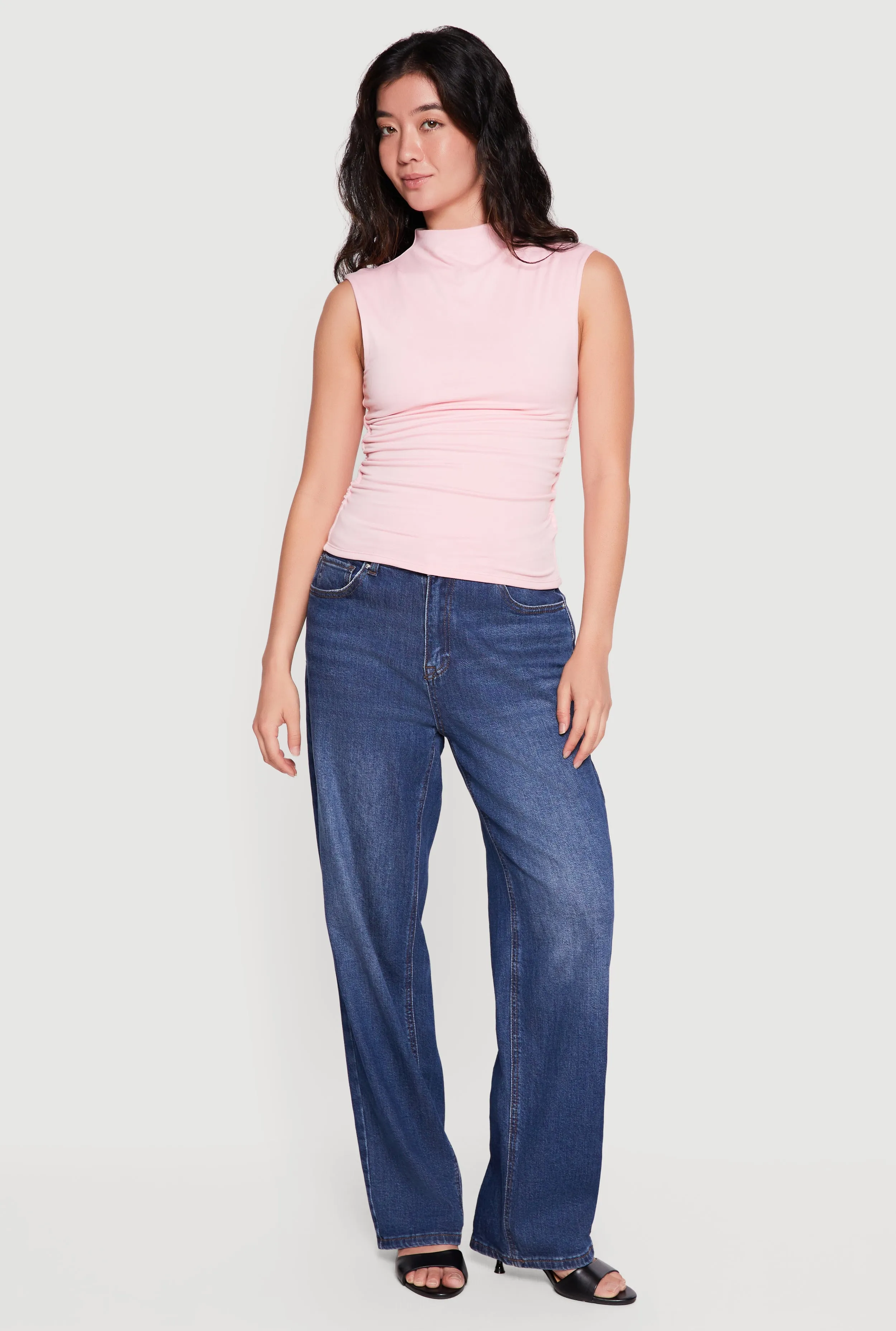 Sleeveless Soft Knit Mock Neck Blouse with Side Ruched Detail sold by Rainbow product image thumbnail 5