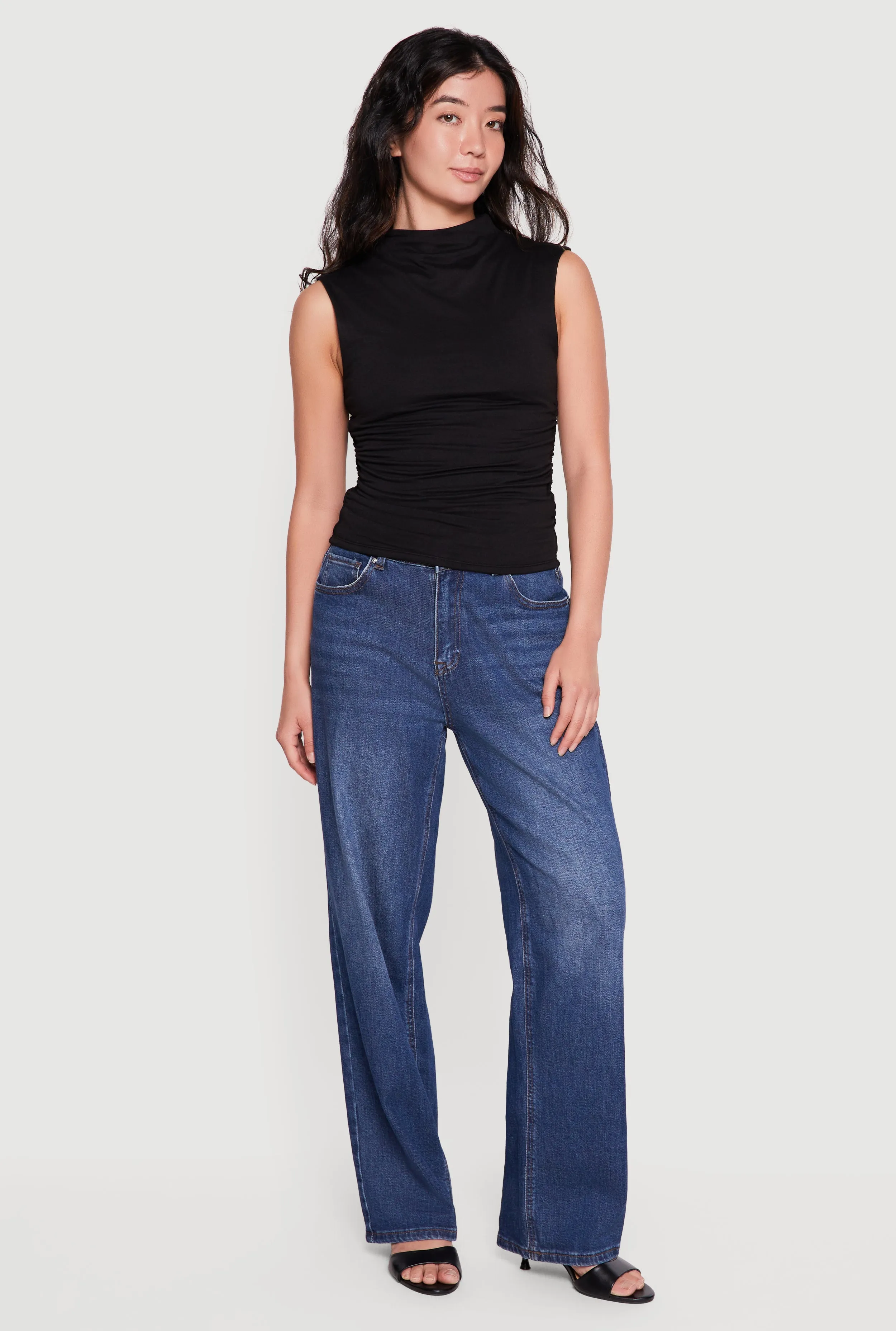 Sleeveless Soft Knit Mock Neck Blouse with Side Ruched Detail sold by Rainbow product image thumbnail 2