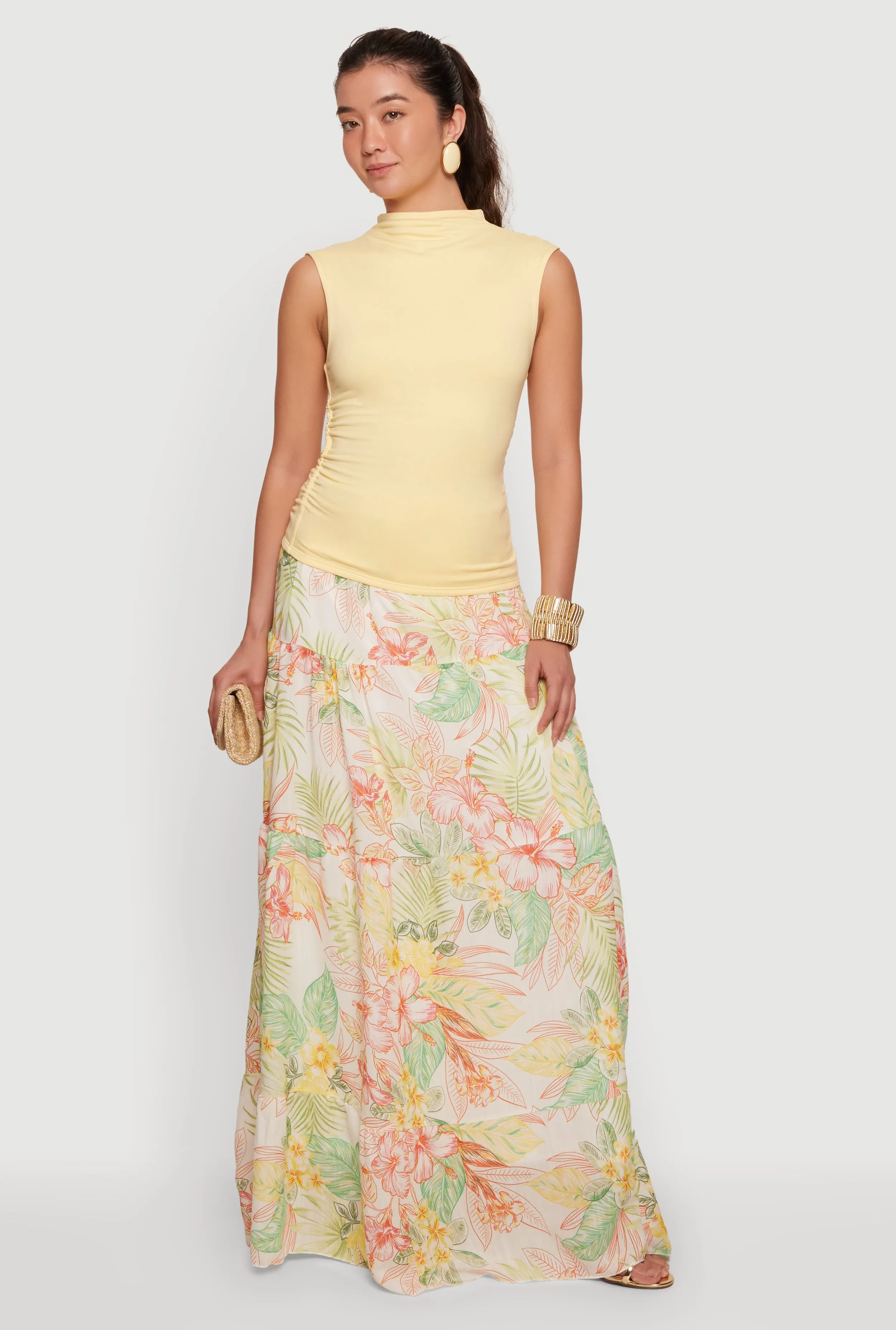 Sleeveless Soft Knit Mock Neck Blouse with Side Ruched Detail sold by Rainbow