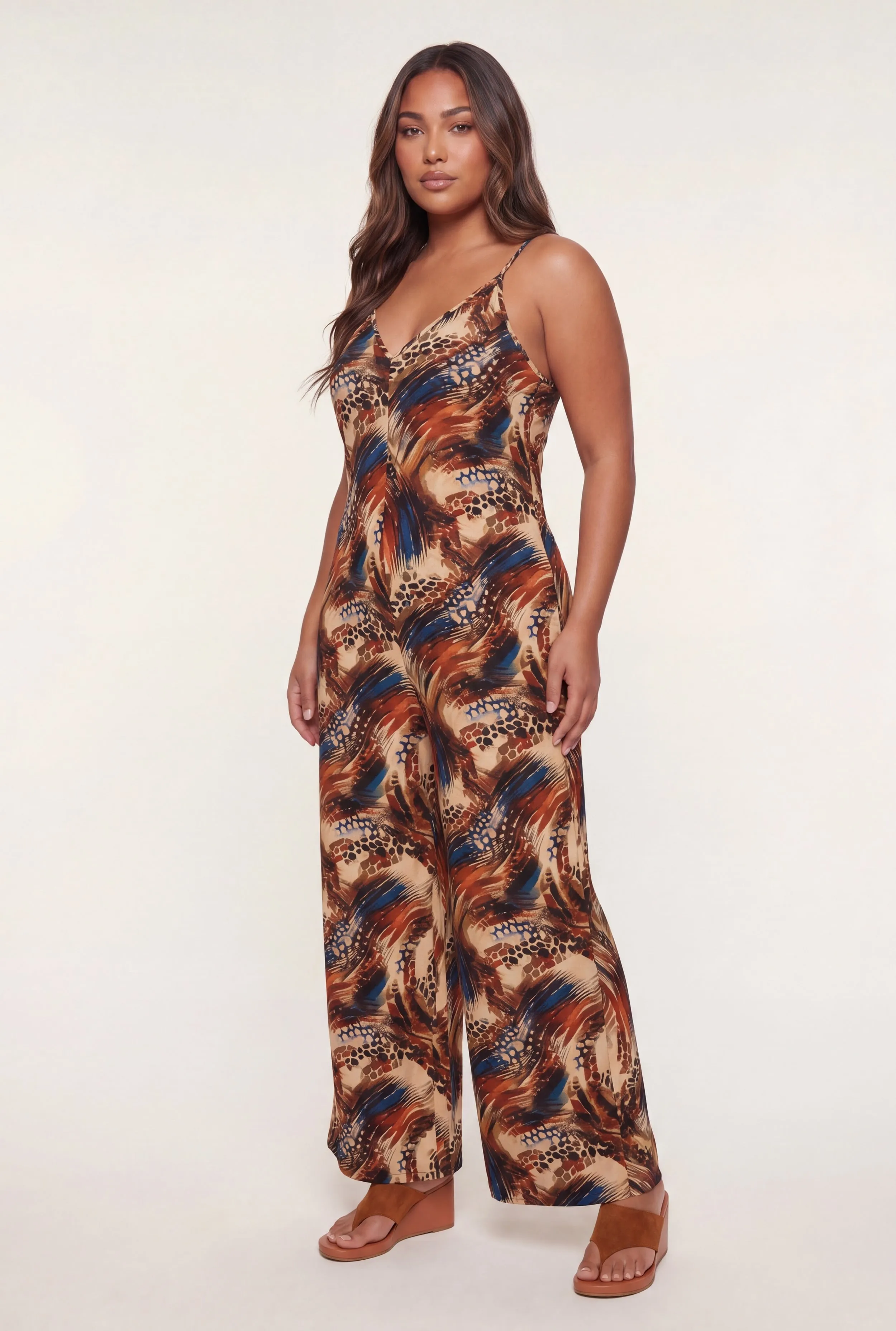 Plus Size Printed Pattern Wide Leg Jumpsuit with Pockets sold by Rainbow product image thumbnail 2