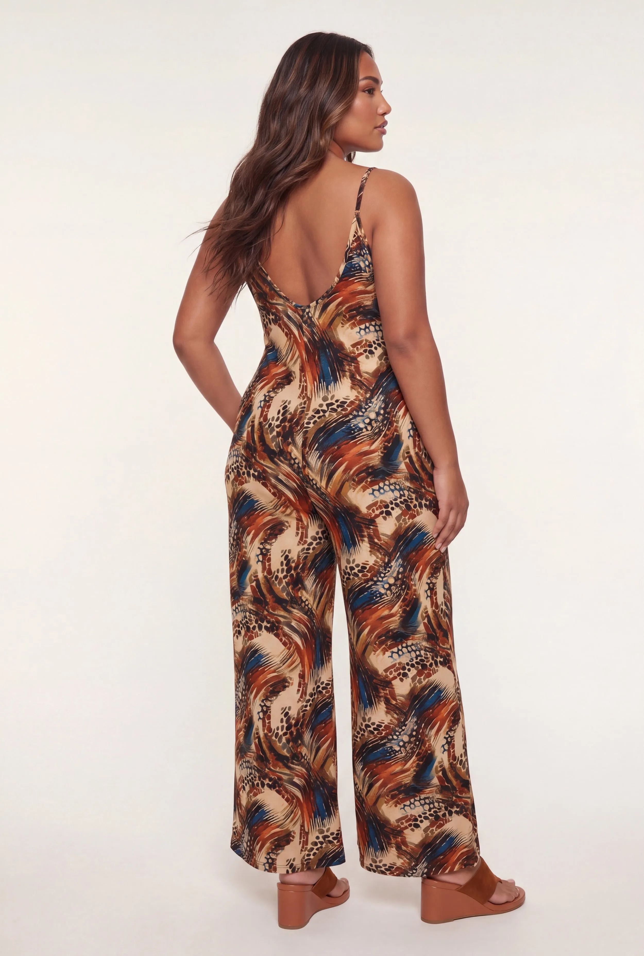 Plus Size Printed Pattern Wide Leg Jumpsuit with Pockets sold by Rainbow product image thumbnail 3