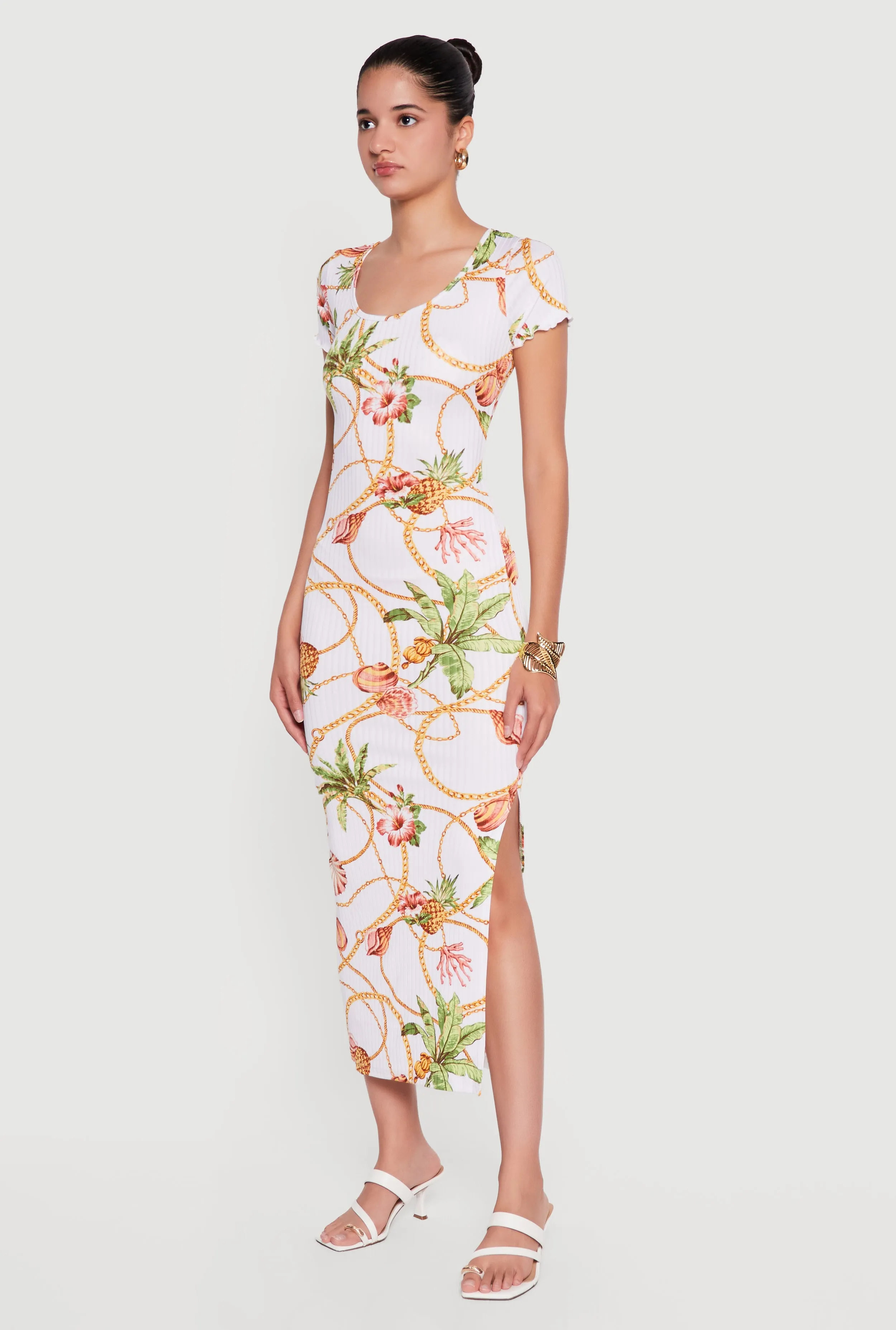 Floral Chain Print Side Slit Midi Dress sold by Rainbow product image thumbnail 2