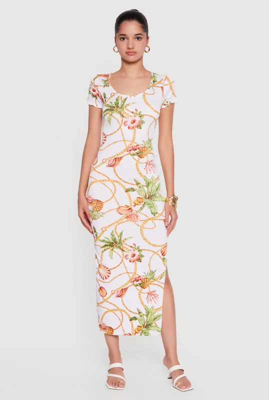 Floral Chain Print Side Slit Midi Dress made by Rainbow