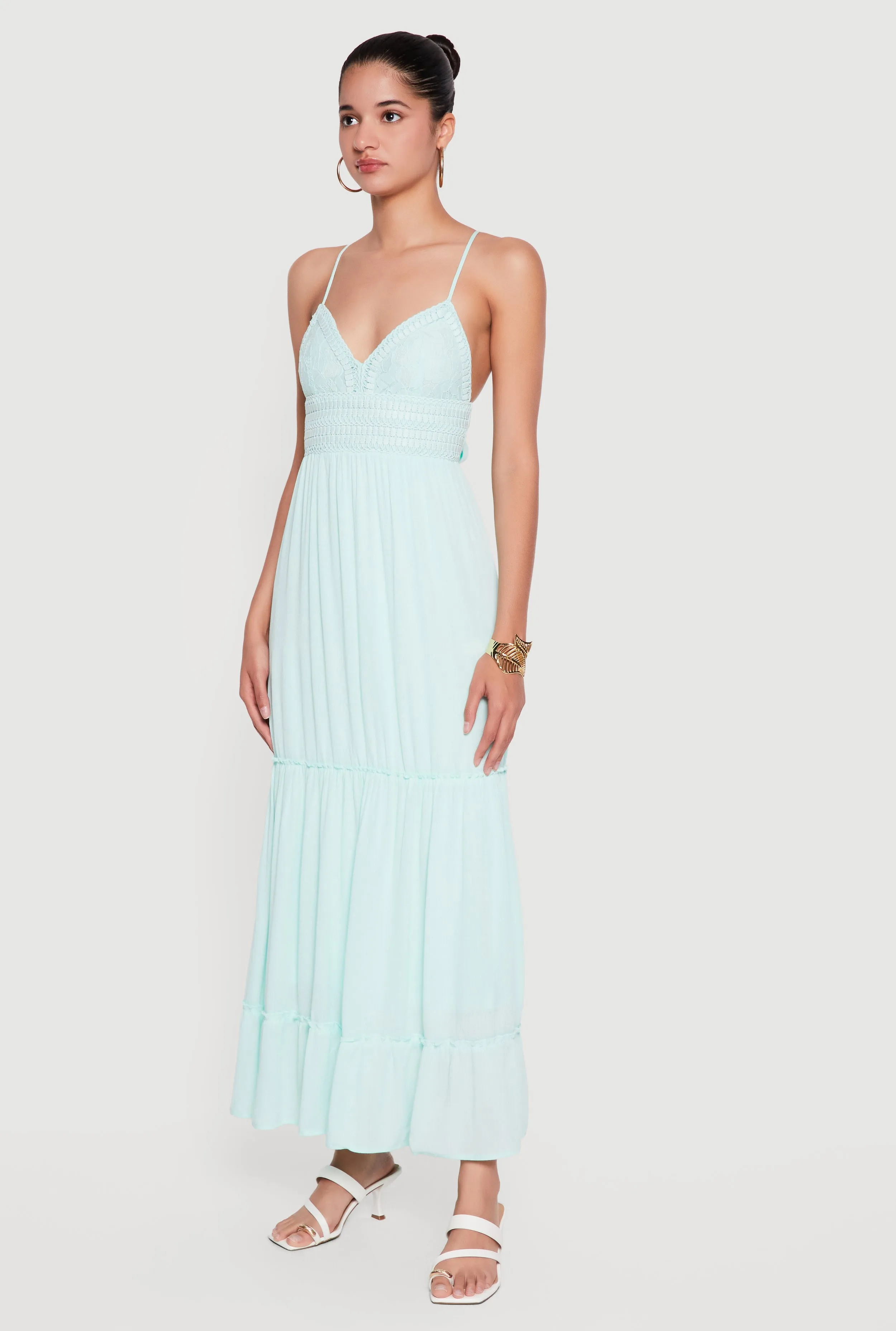 Crochet Detail Ruffle Tiered Maxi Dress sold by Rainbow product image thumbnail 2
