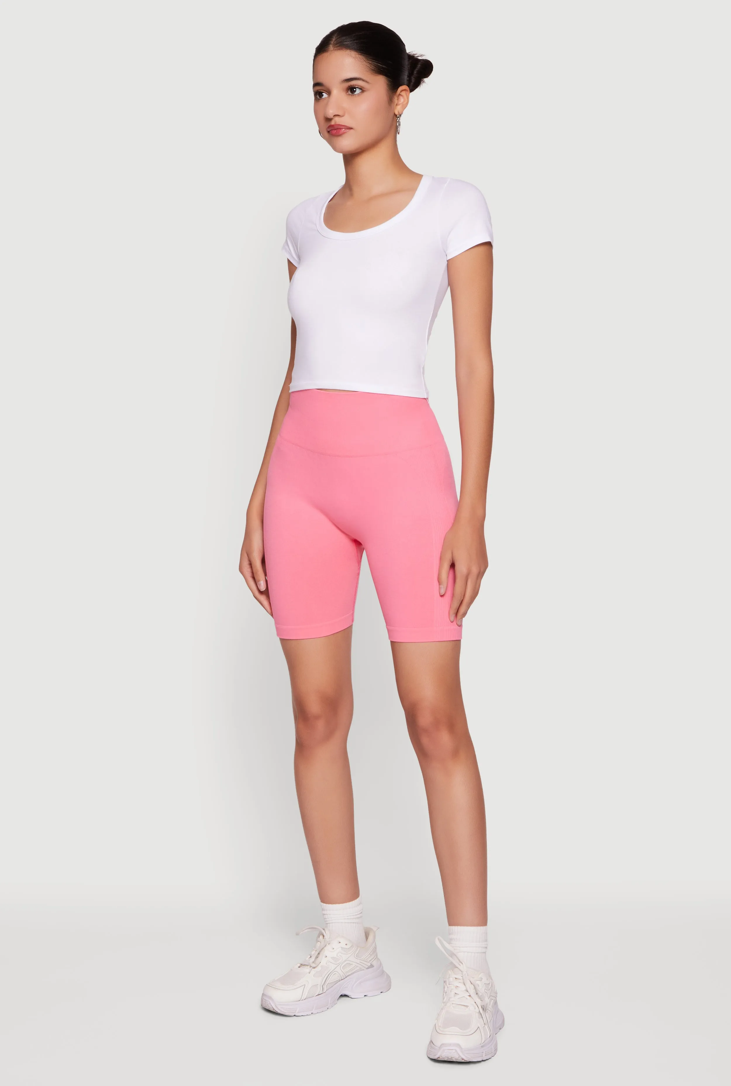 High Waisted Compression Rib Shorts with Butt Scrunch Ruching sold by Rainbow product image thumbnail 2