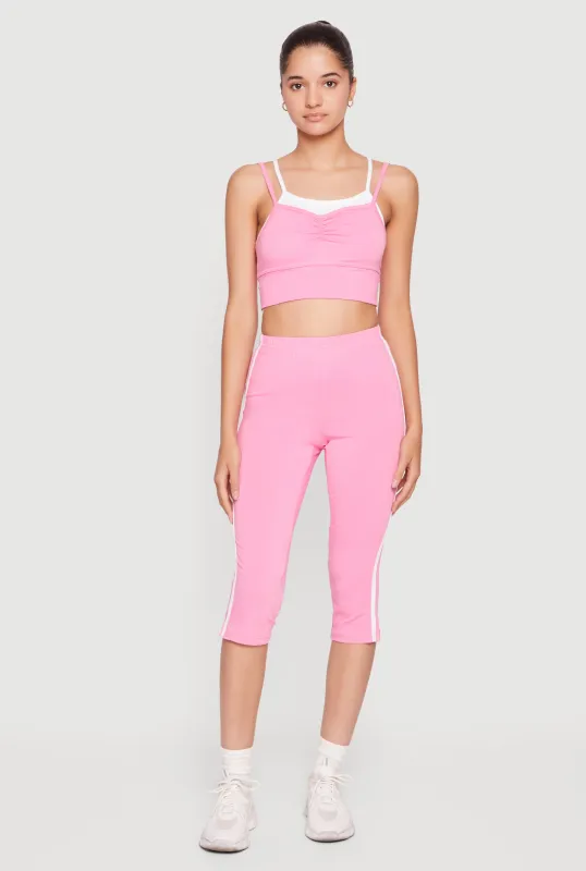 Varsity Striped High Waisted Capris Leggings with Side Slit made by Rainbow