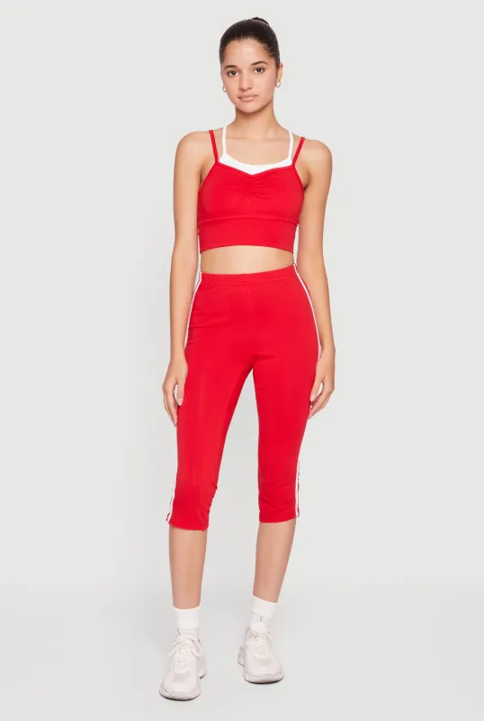 Varsity Striped High Waisted Capris Leggings with Side Slit made by Rainbow