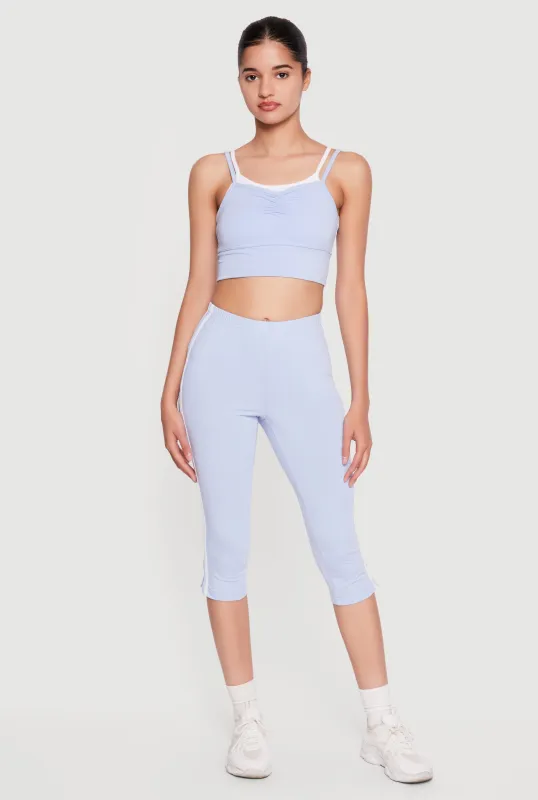 Varsity Striped High Waisted Capris Leggings with Side Slit made by Rainbow