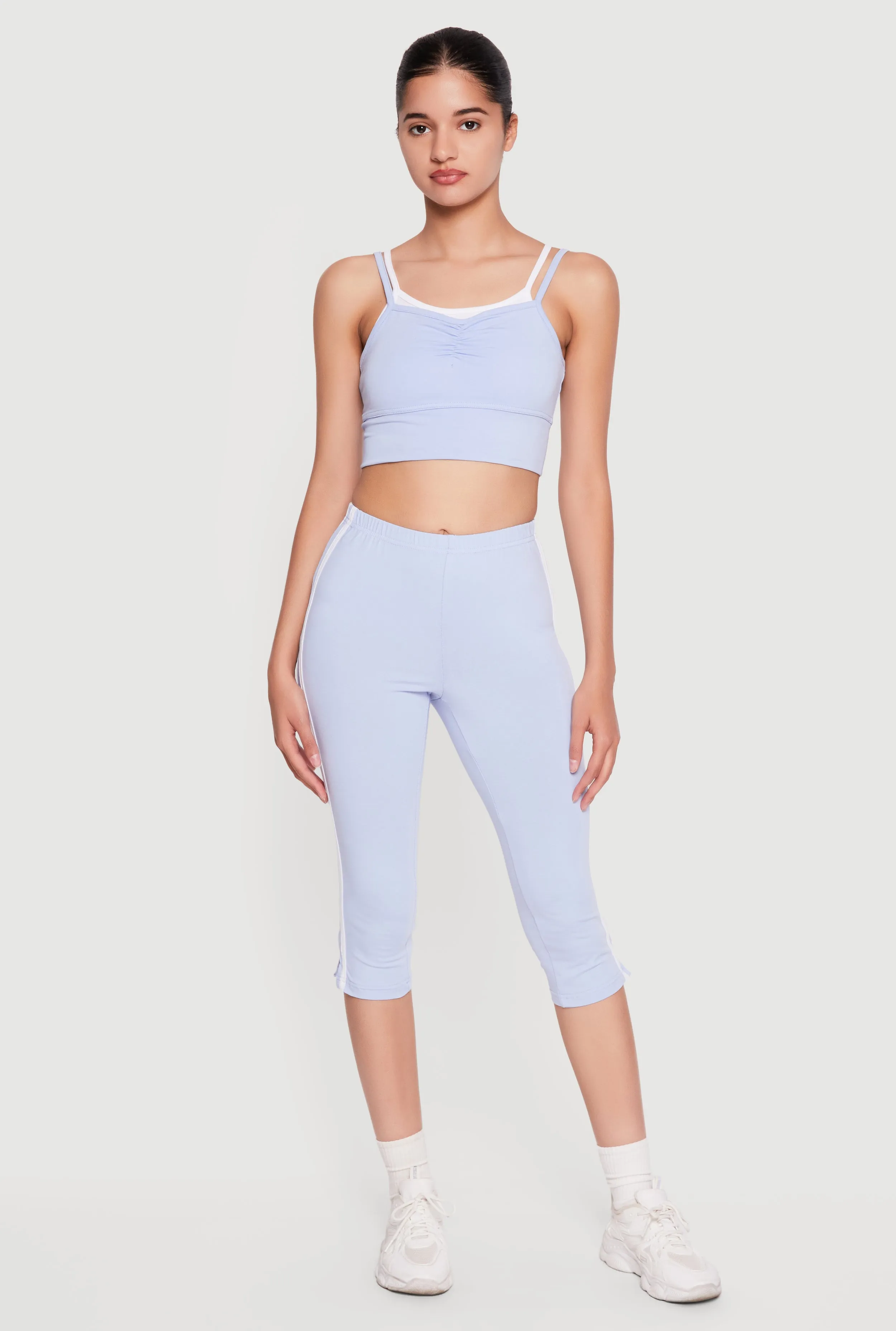 Varsity Striped High Waisted Capris Leggings with Side Slit sold by Rainbow