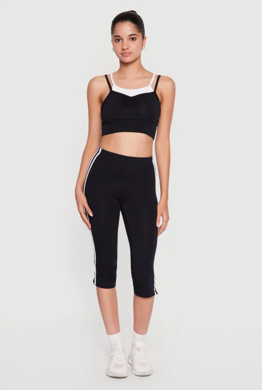 Varsity Striped High Waisted Capris Leggings with Side Slit made by Rainbow