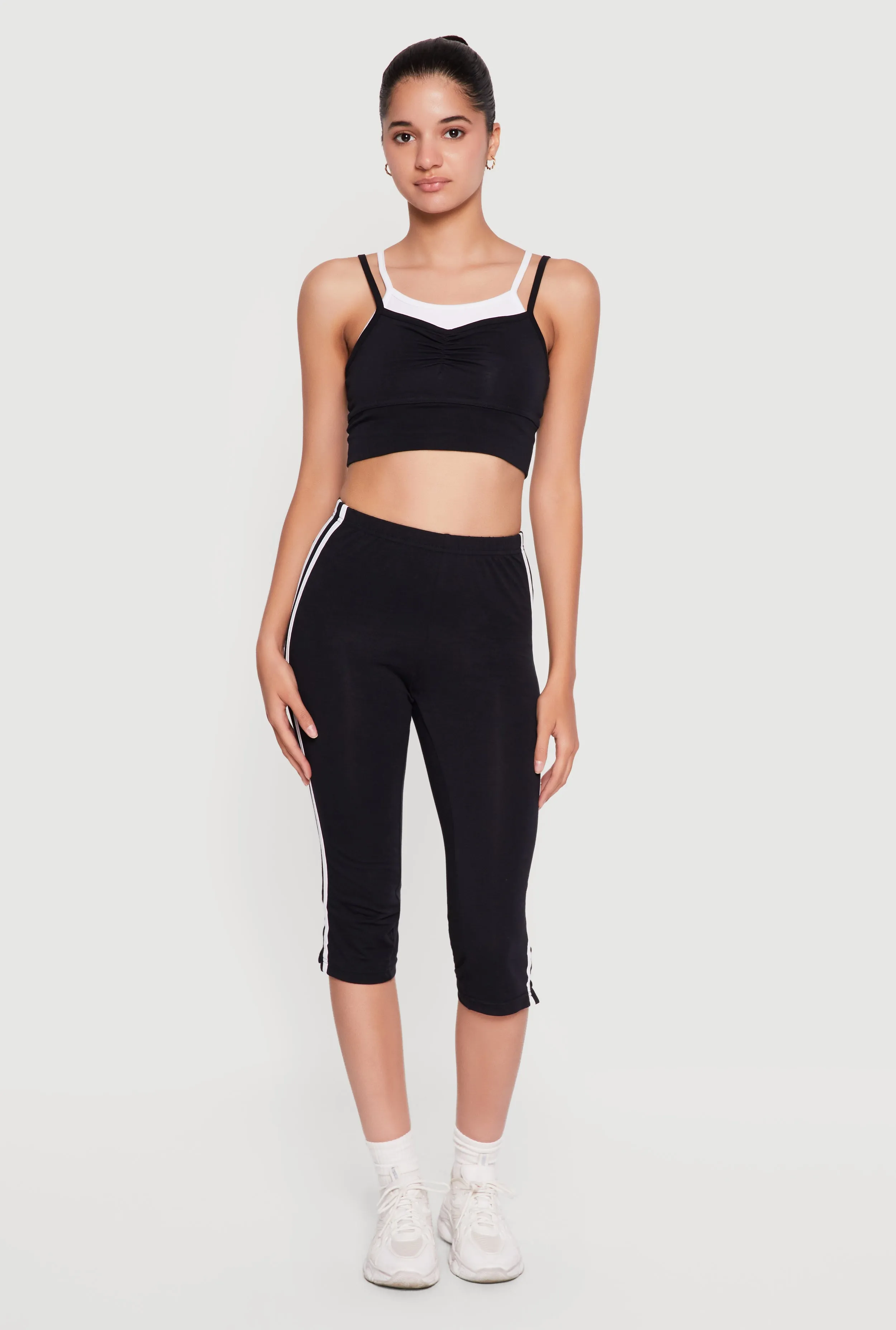 Varsity Striped High Waisted Capris Leggings with Side Slit sold by Rainbow