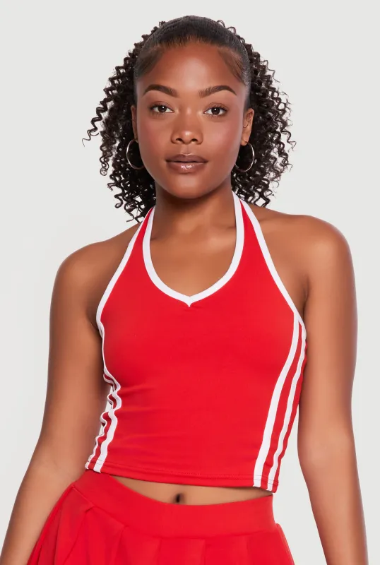 Sleeveless Halter Crop Top with Varsity Stripe Detail made by Rainbow