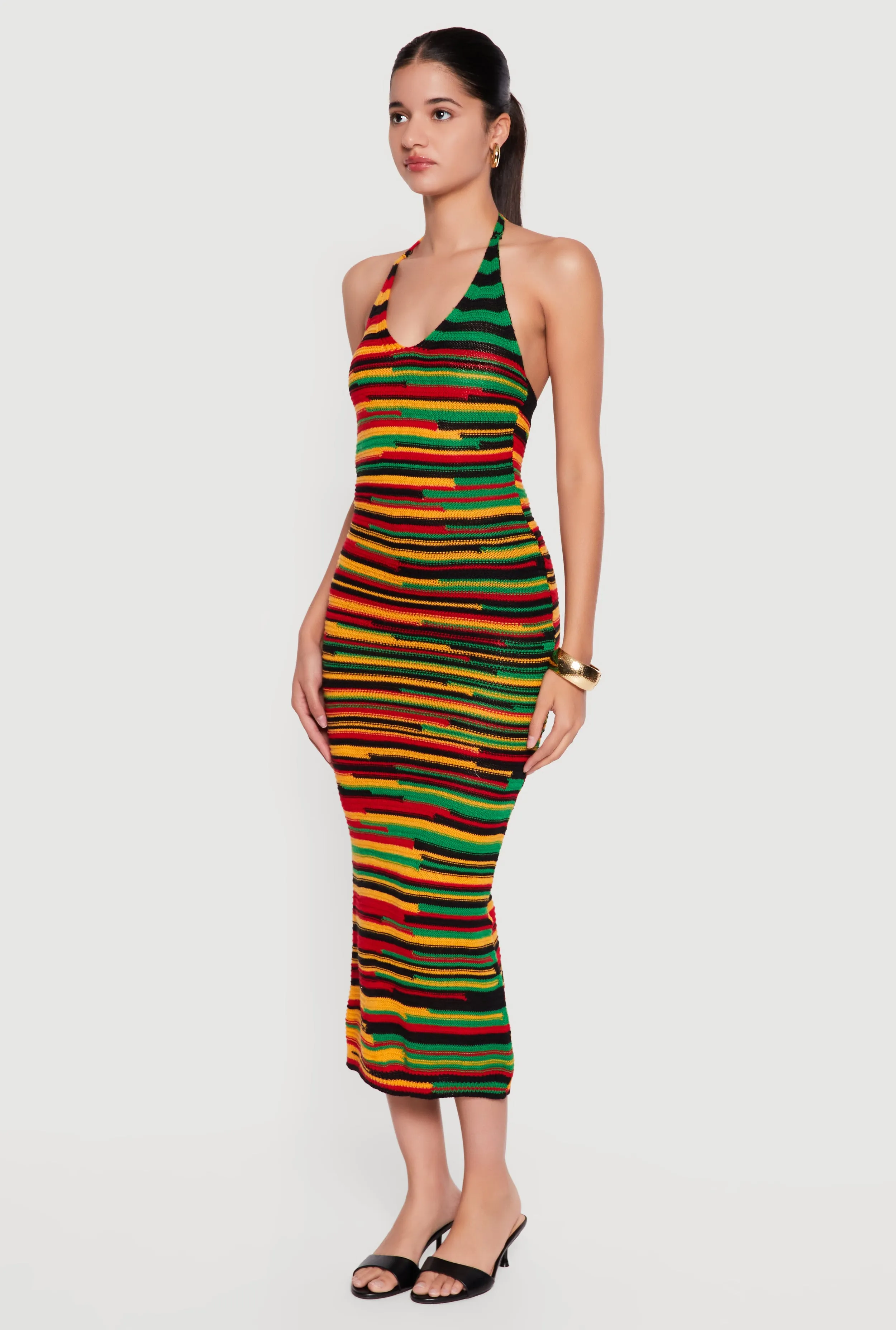 Striped Tie Back Halter Neck Midi Dress sold by Rainbow product image thumbnail 2