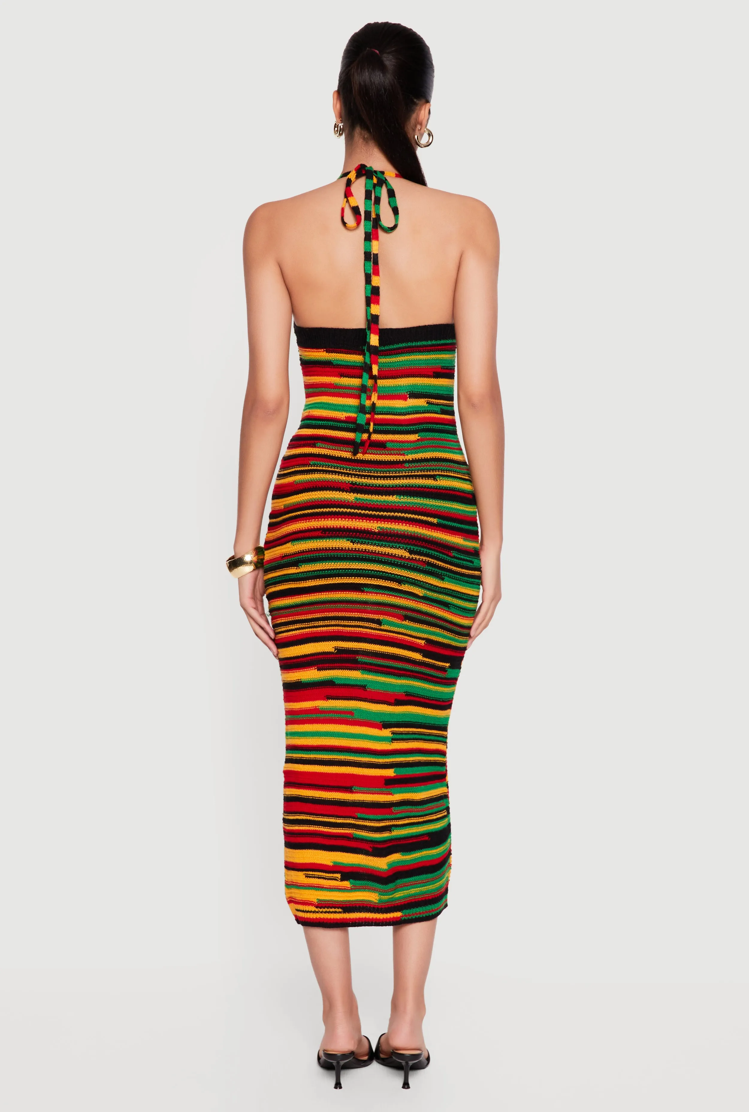 Striped Tie Back Halter Neck Midi Dress sold by Rainbow product image thumbnail 3