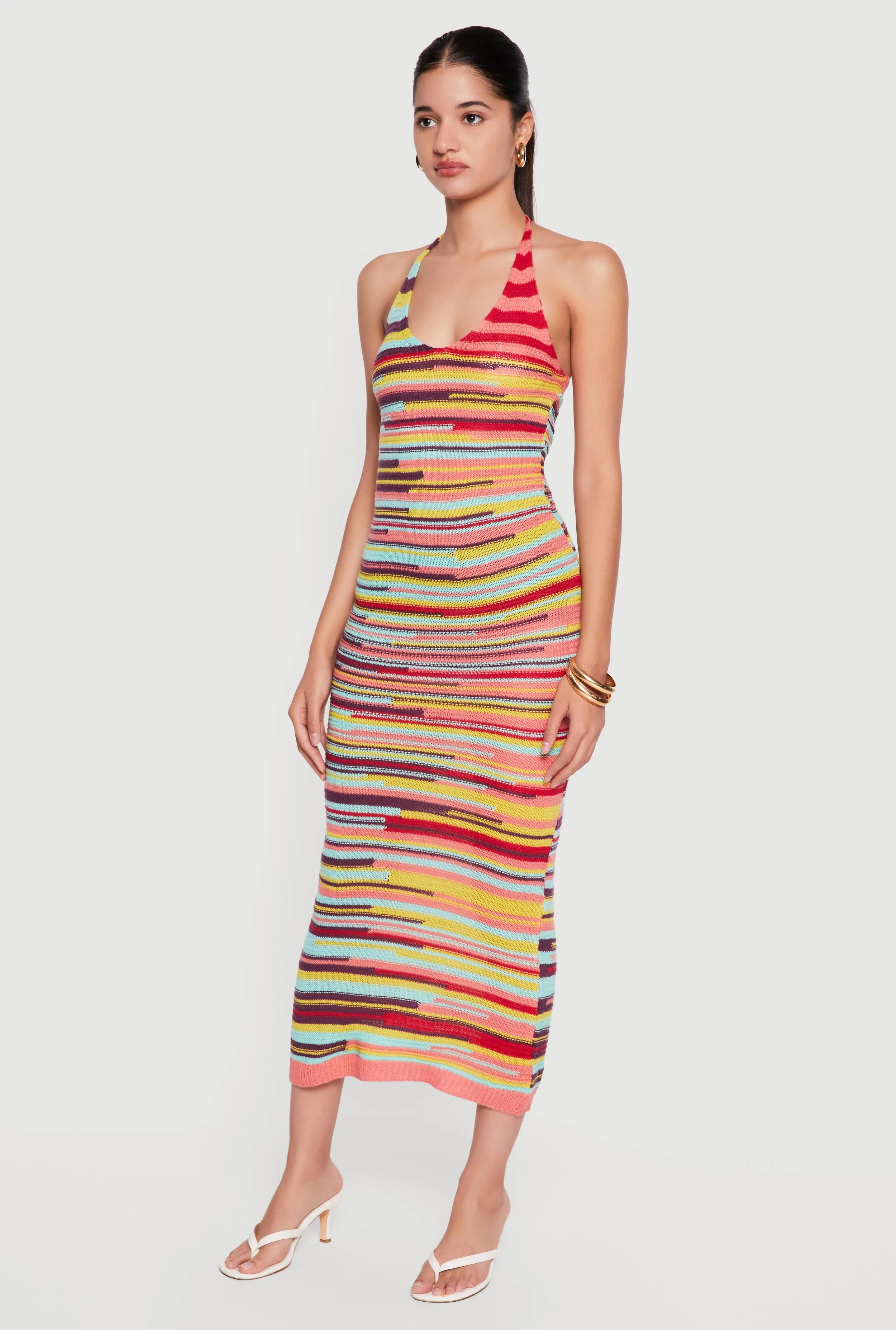 Striped Tie Back Halter Neck Midi Dress sold by Rainbow product image thumbnail 2