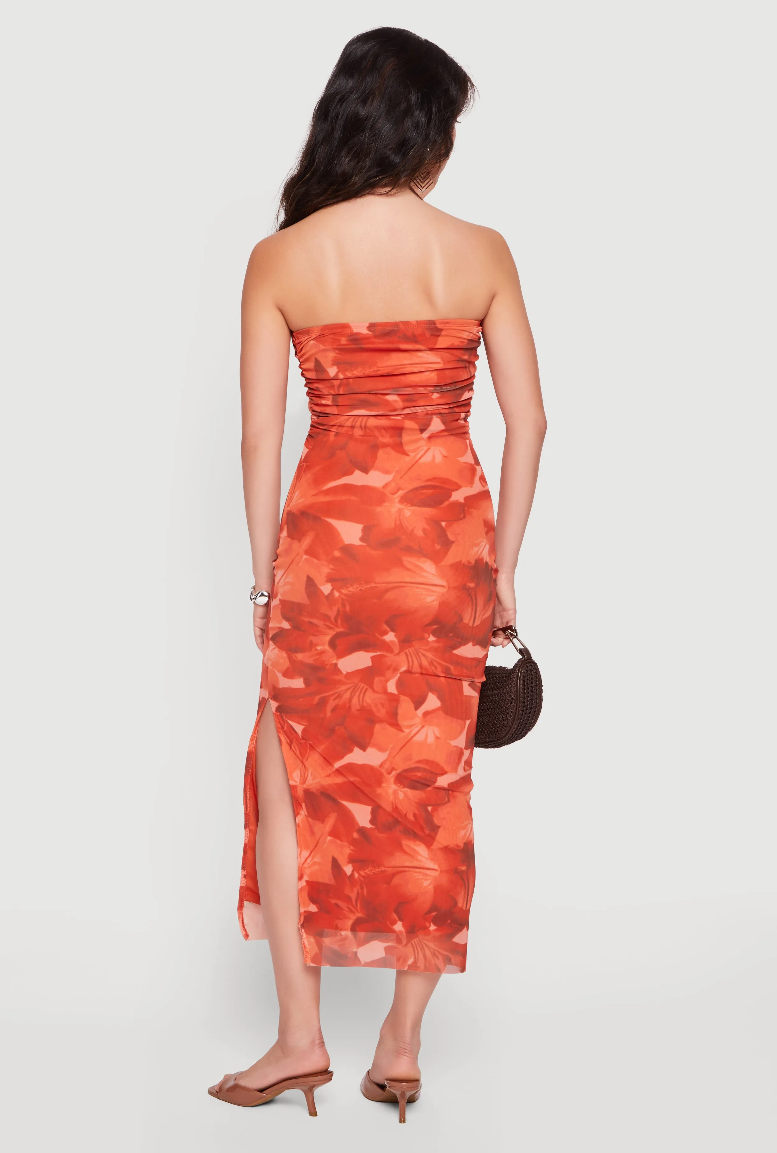 Floral Mesh Ruched Strapless Dress with Side Slit sold by Rainbow product image thumbnail 3
