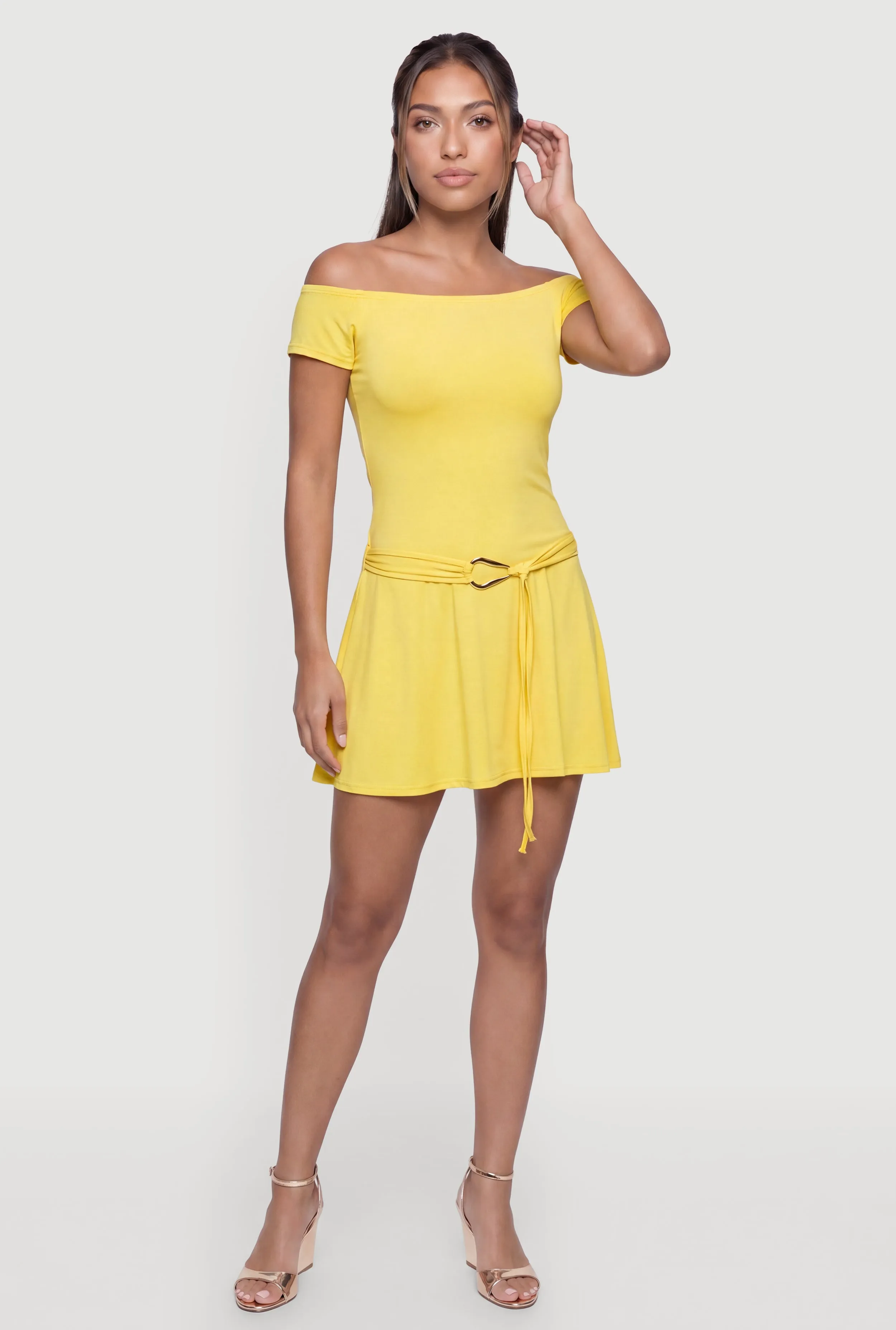 Short Sleeve Belted Front Mini Dress sold by Rainbow product image thumbnail 4