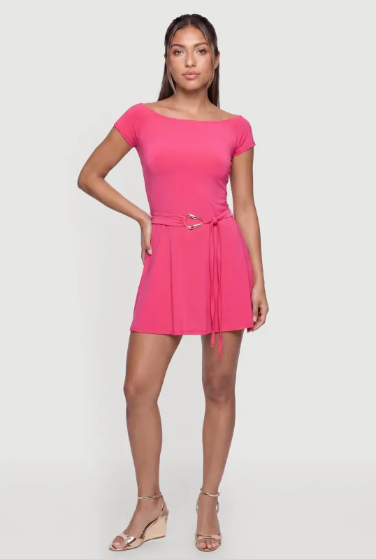 Short Sleeve Belted Front Mini Dress made by Rainbow