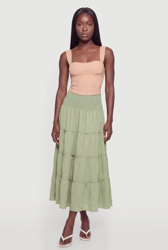 Smocked Waist Tiered Maxi Skirt made by Rainbow