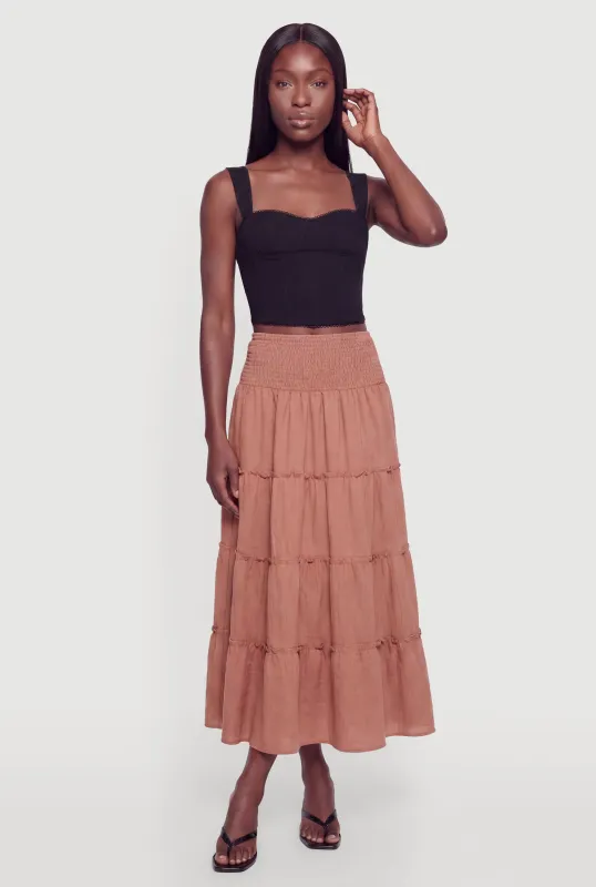 Smocked Waist Tiered Maxi Skirt made by Rainbow