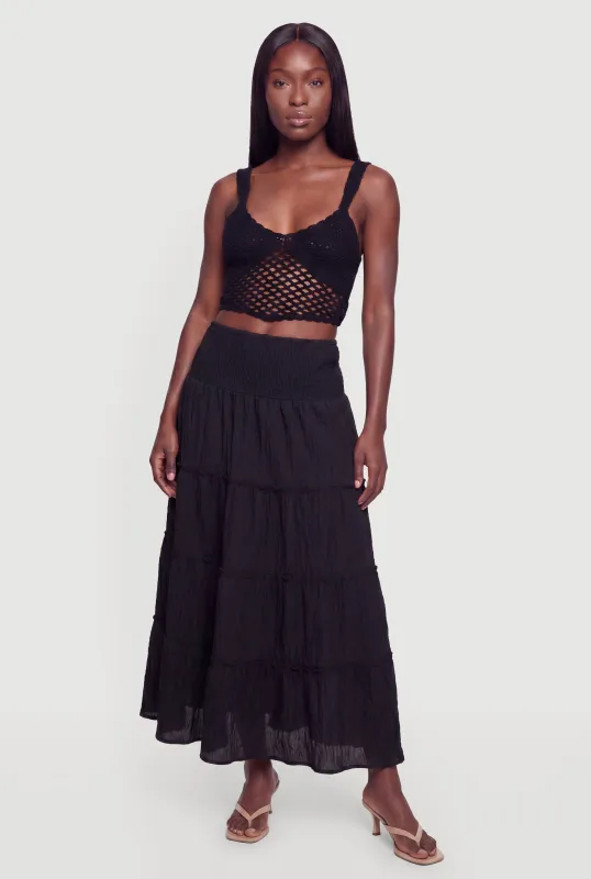 Smocked Waist Tiered Maxi Skirt made by Rainbow