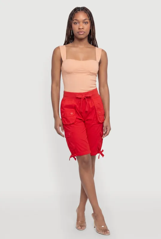 High Waisted Cargo Pocket Drawstring Shorts made by Rainbow