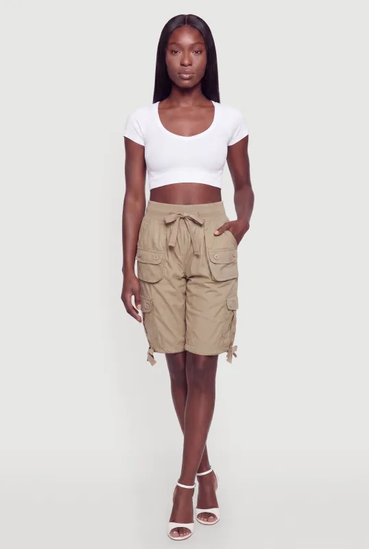 High Waisted Cargo Pocket Drawstring Shorts made by Rainbow