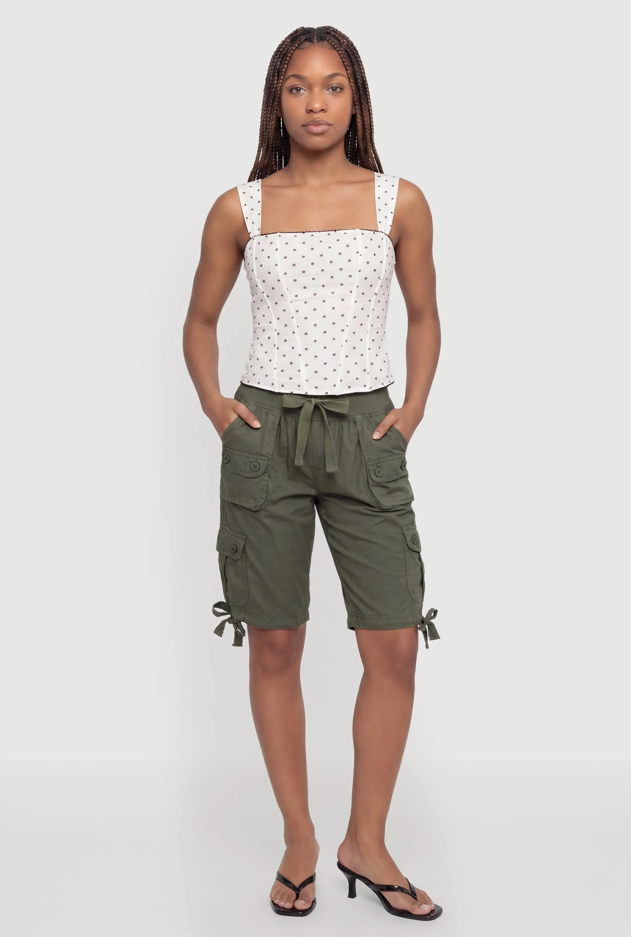 High Waisted Cargo Pocket Drawstring Shorts sold by Rainbow