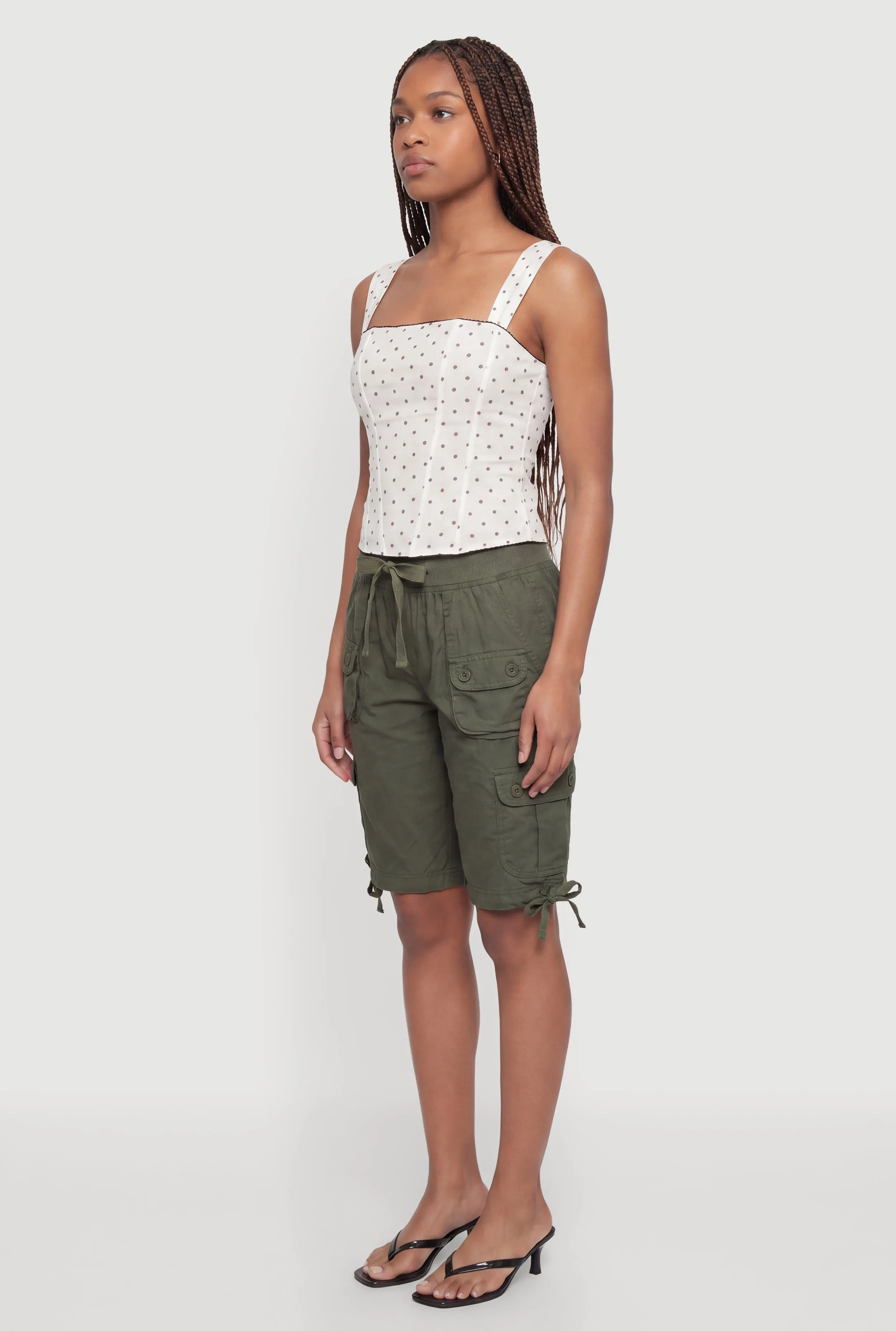 High Waisted Cargo Pocket Drawstring Shorts sold by Rainbow product image thumbnail 2