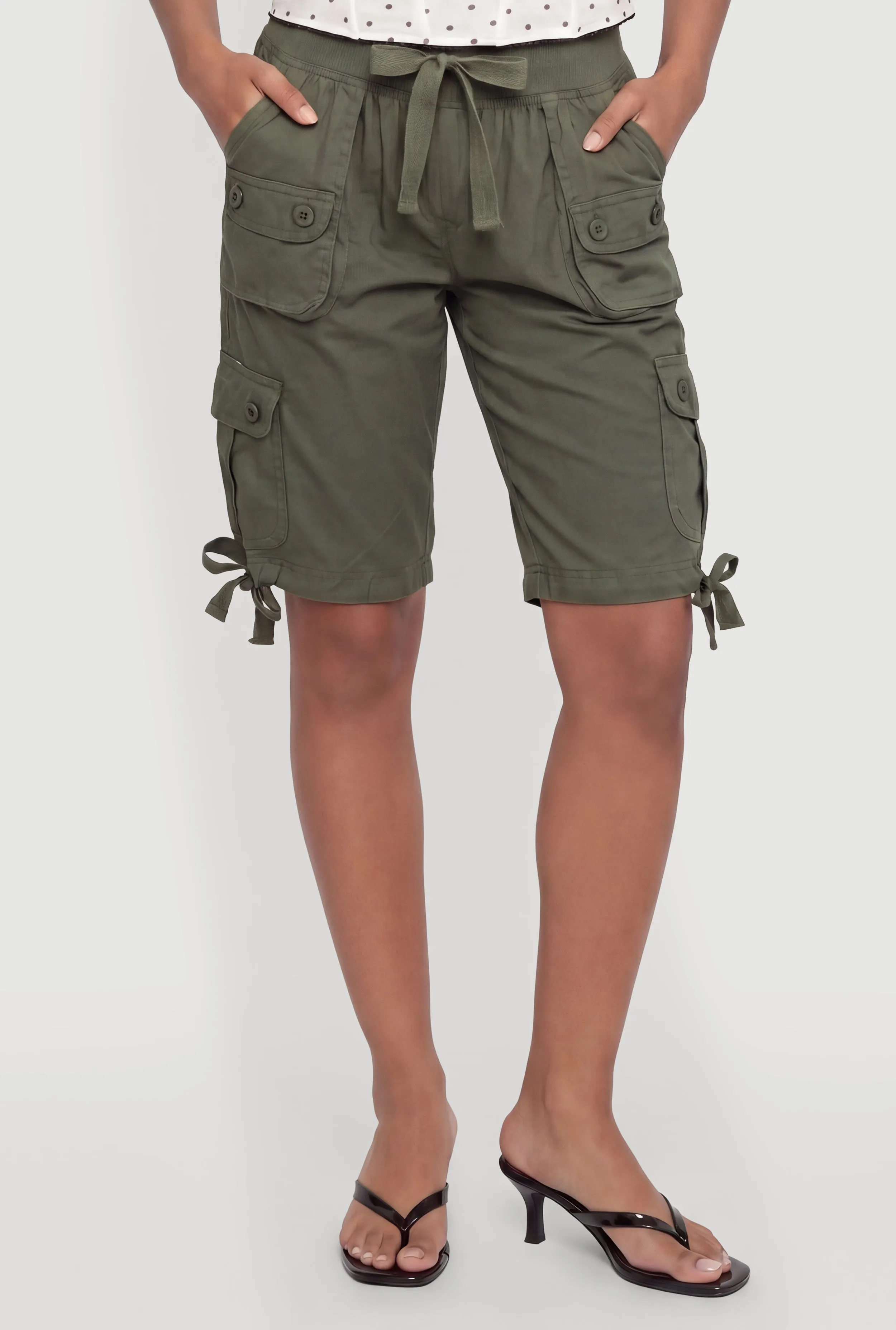 High Waisted Cargo Pocket Drawstring Shorts sold by Rainbow product image thumbnail 3